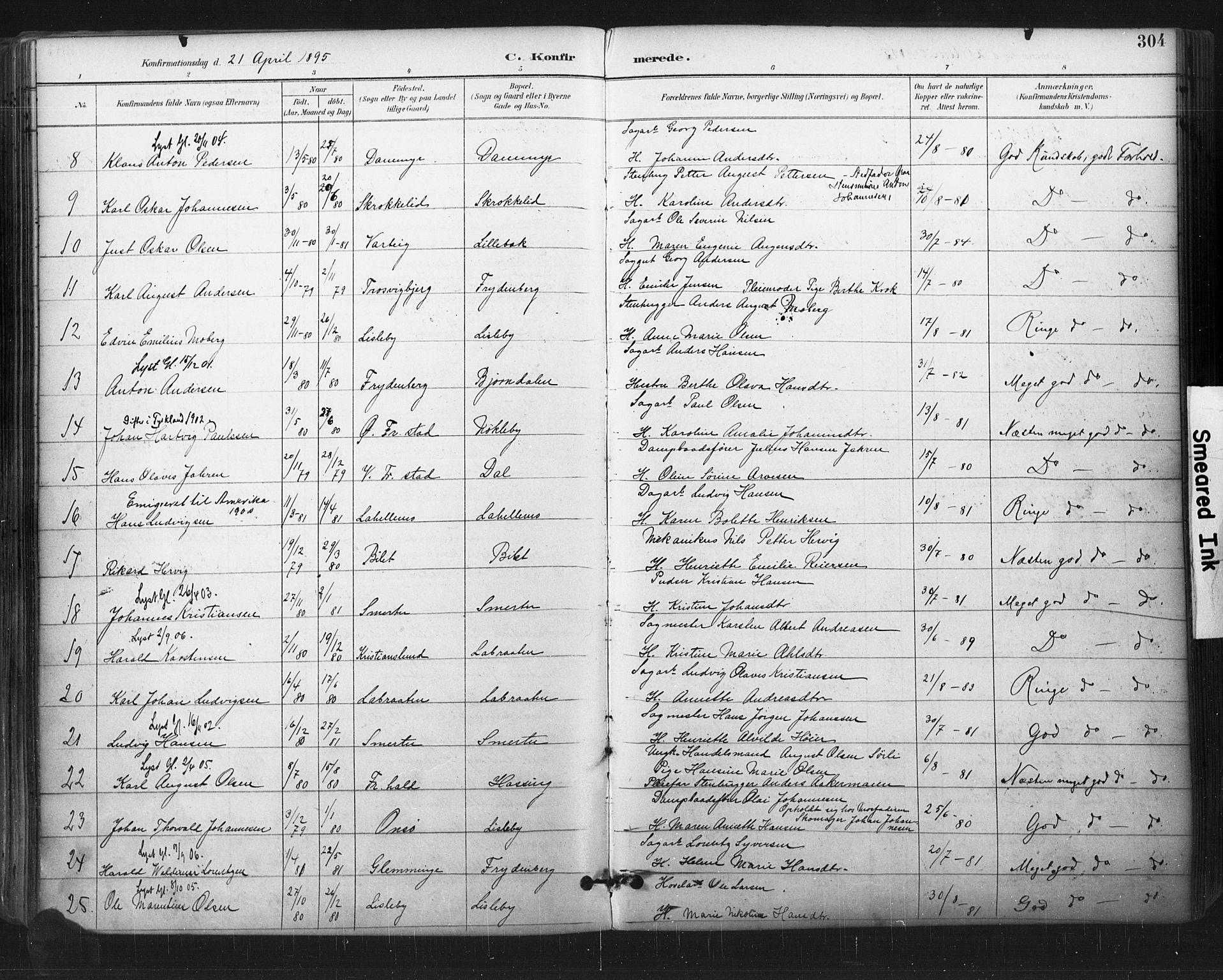 Glemmen prestekontor Kirkebøker, SAO/A-10908/F/Fa/L0013: Parish register (official) no. 13, 1892-1907, p. 304