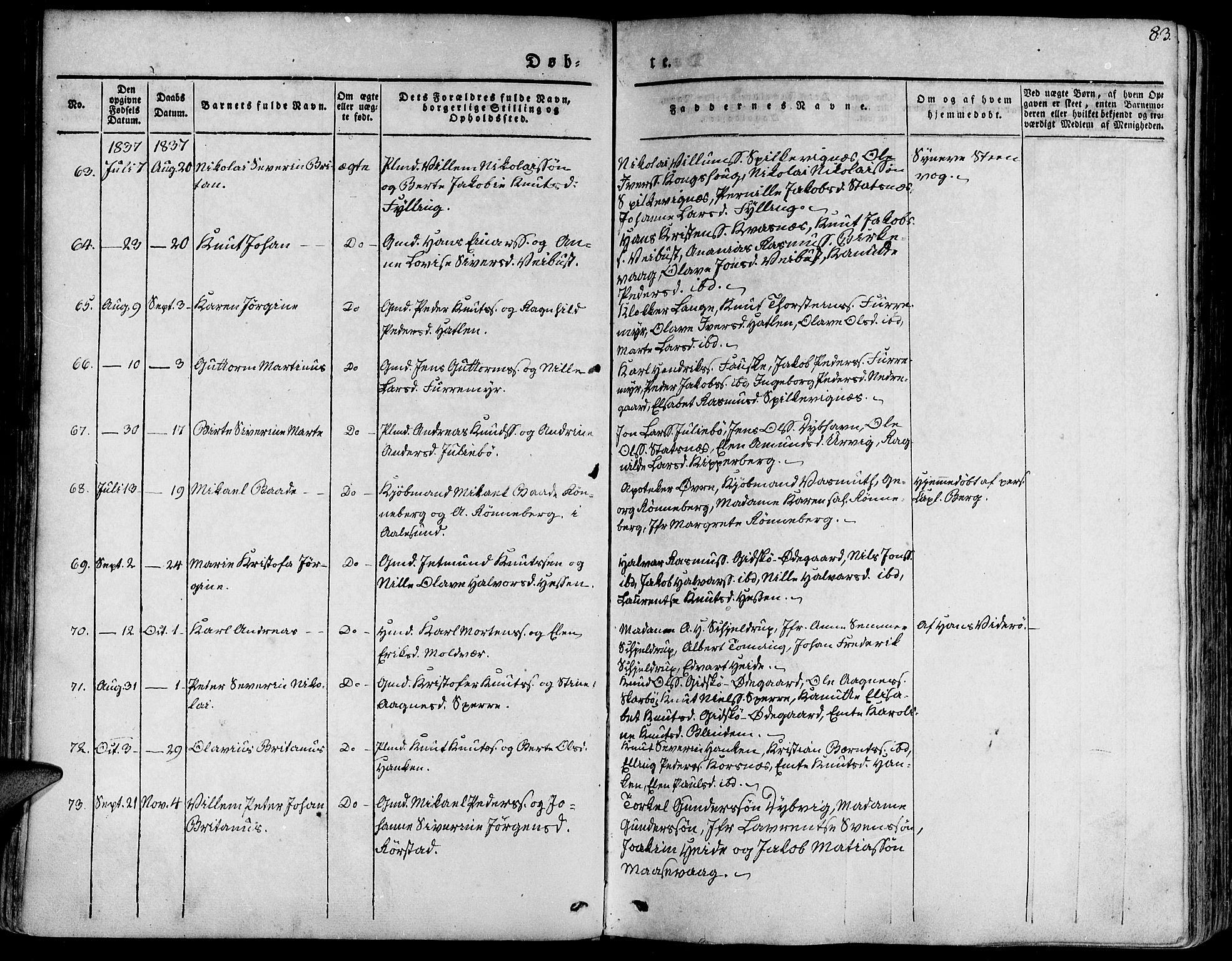 Ministerialprotokoller, klokkerbøker og fødselsregistre - Møre og Romsdal, SAT/A-1454/528/L0395: Parish register (official) no. 528A06, 1828-1839, p. 83