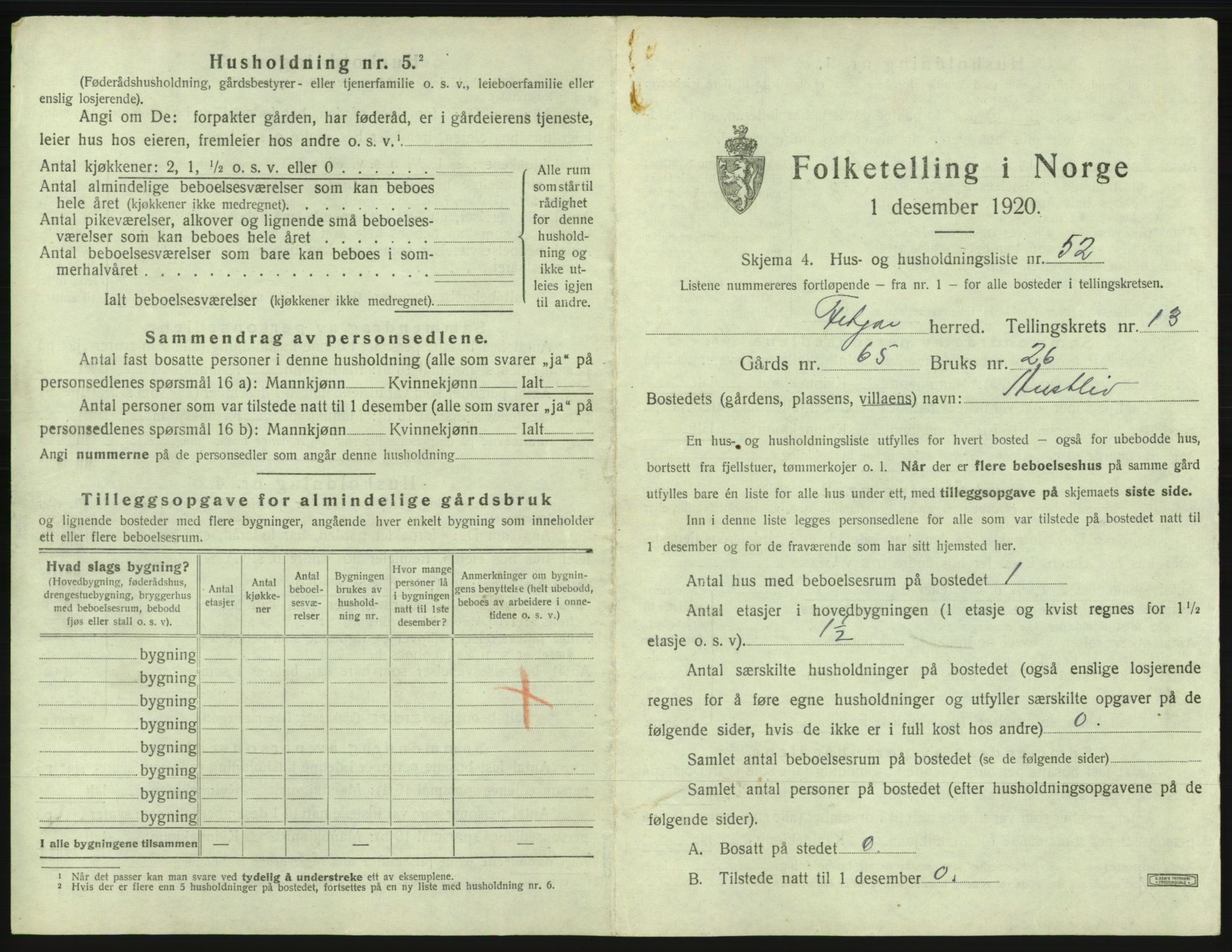 SAB, 1920 census for Fitjar, 1920, p. 828