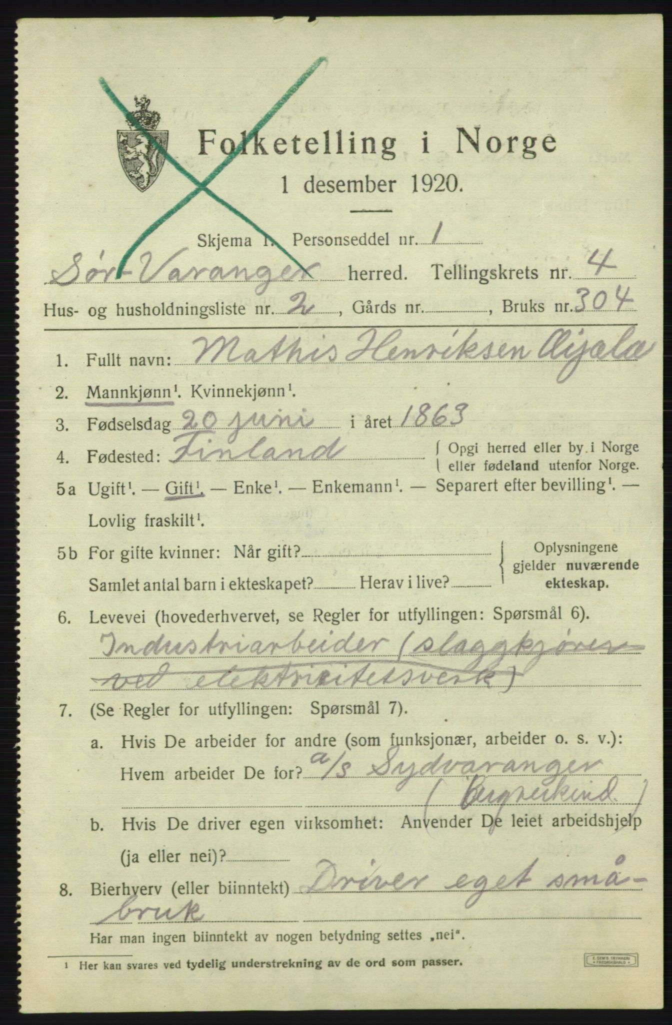 SATØ, 1920 census for Sør-Varanger, 1920, p. 2933