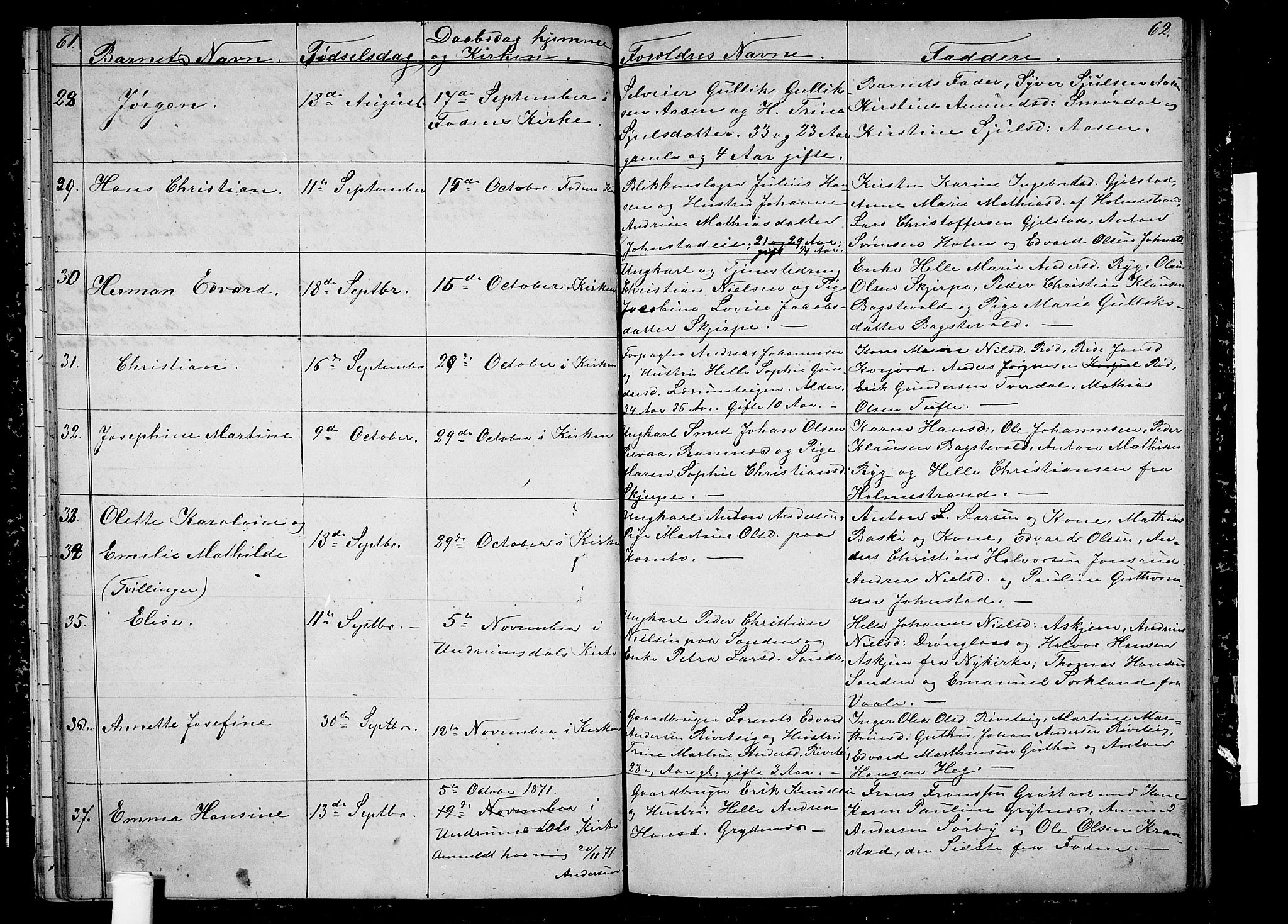 Våle kirkebøker, AV/SAKO-A-334/G/Ga/L0003: Parish register (copy) no. I 3, 1863-1874, p. 61-62