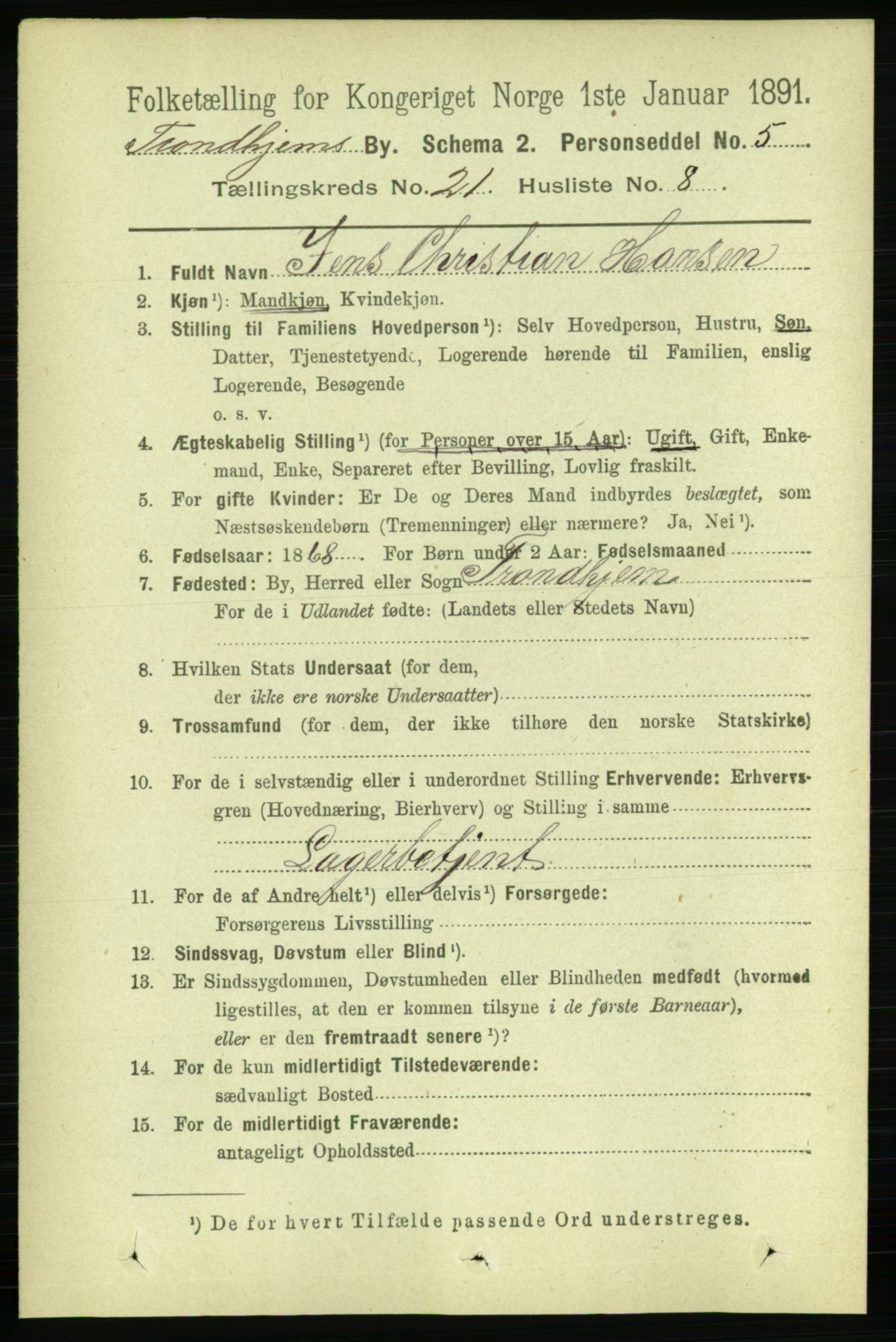 RA, 1891 census for 1601 Trondheim, 1891, p. 15947