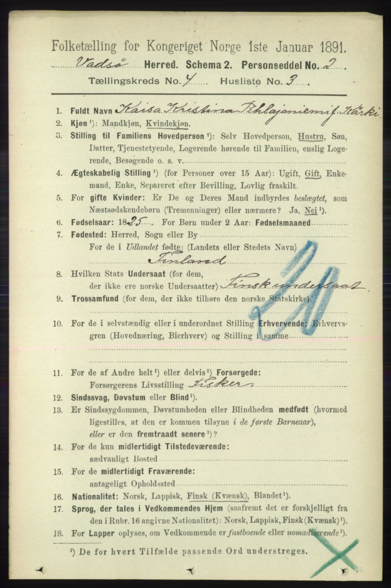 RA, 1891 census for 2029 Vadsø, 1891, p. 1218