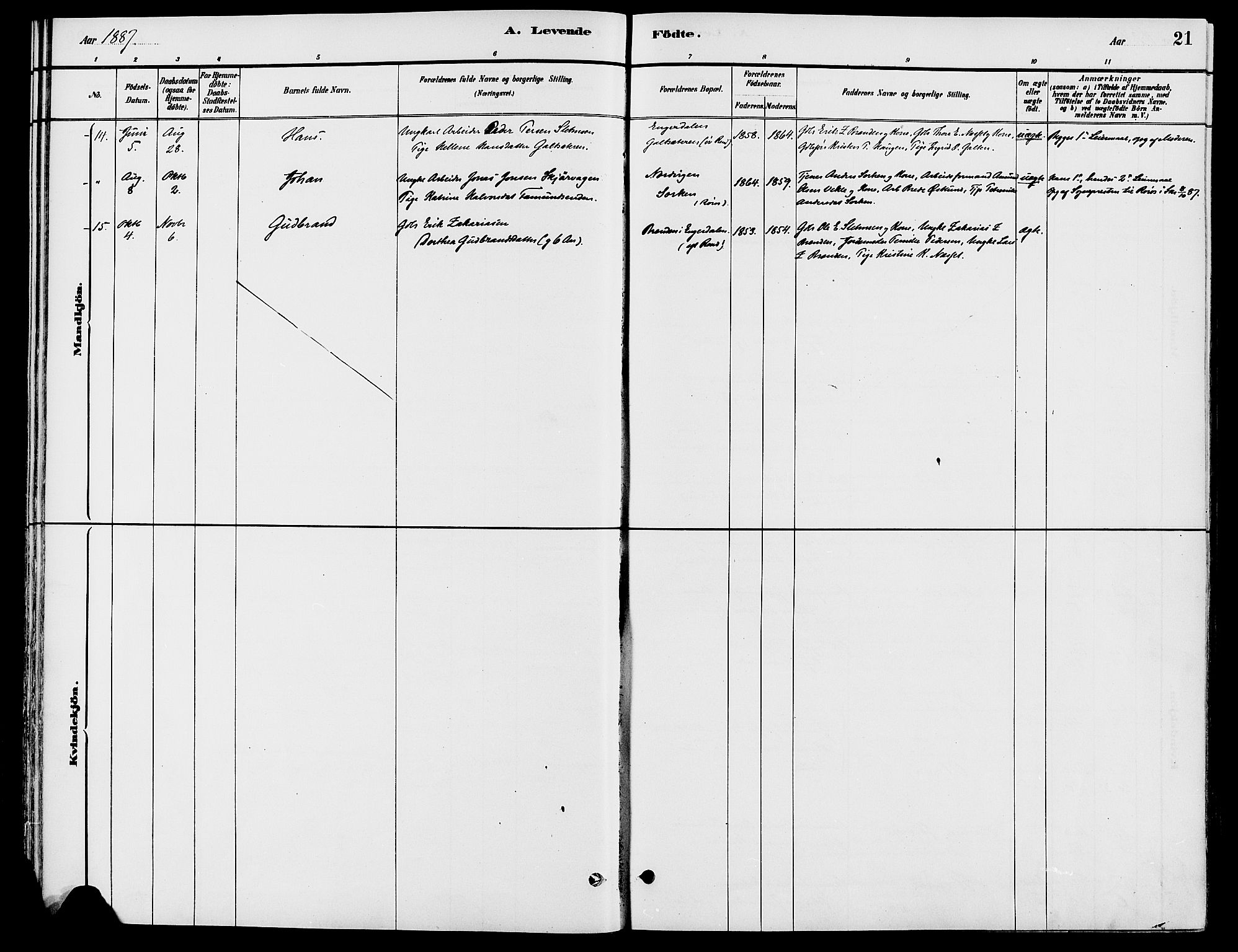 Engerdal prestekontor, AV/SAH-PREST-048/H/Ha/Haa/L0001: Parish register (official) no. 1, 1881-1898, p. 21