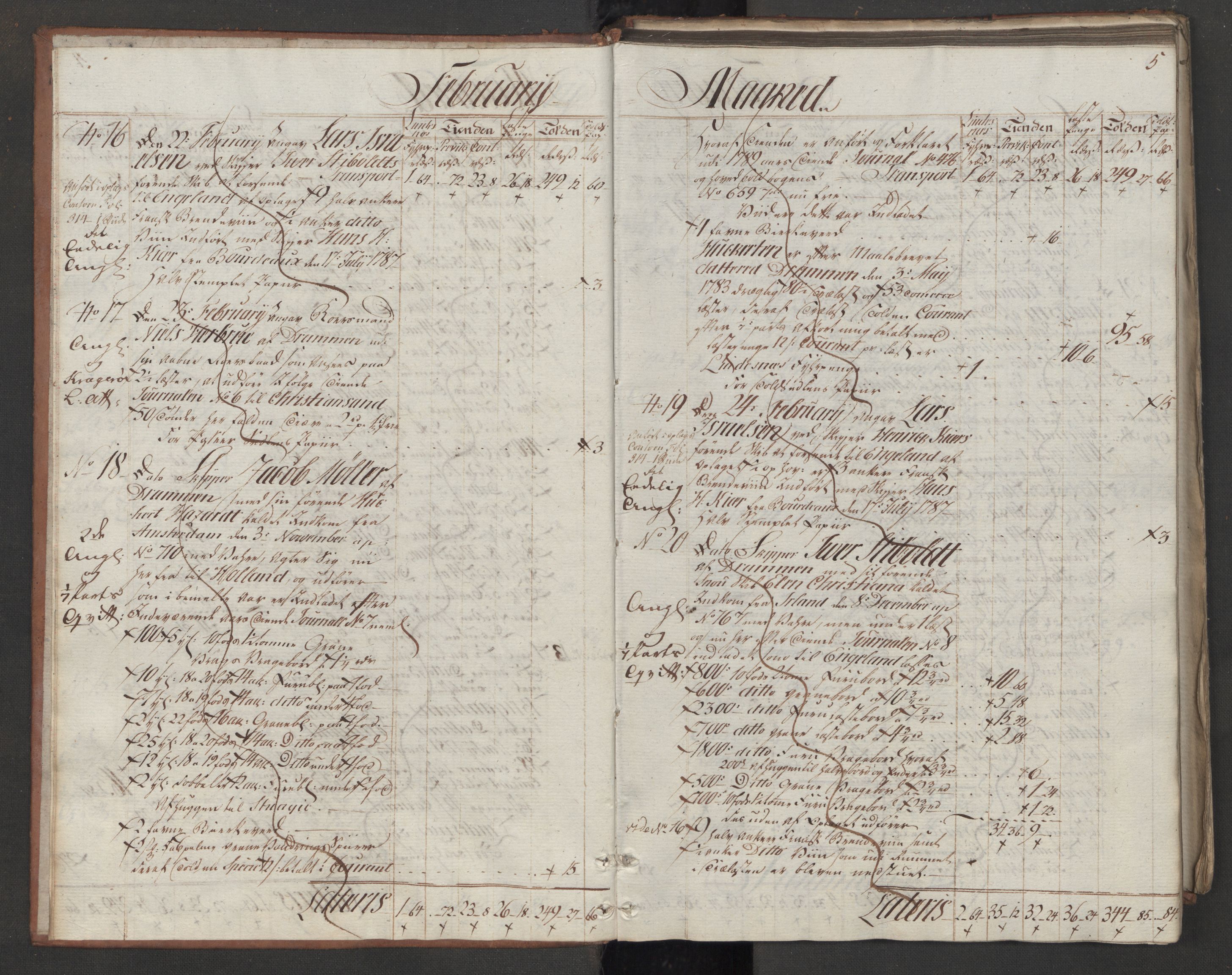 Generaltollkammeret, tollregnskaper, RA/EA-5490/R08/L0159/0001: Tollregnskaper Drammen / Utgående tollbok, 1790, p. 4b-5a