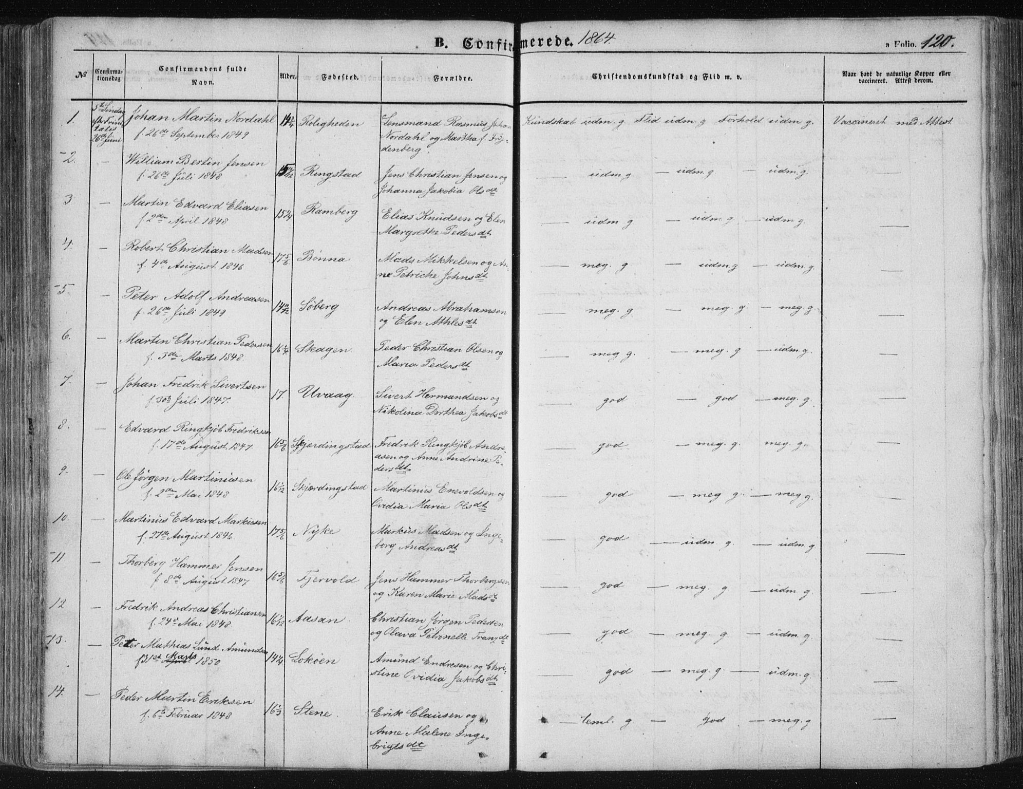 Ministerialprotokoller, klokkerbøker og fødselsregistre - Nordland, SAT/A-1459/891/L1300: Parish register (official) no. 891A05, 1856-1870, p. 120