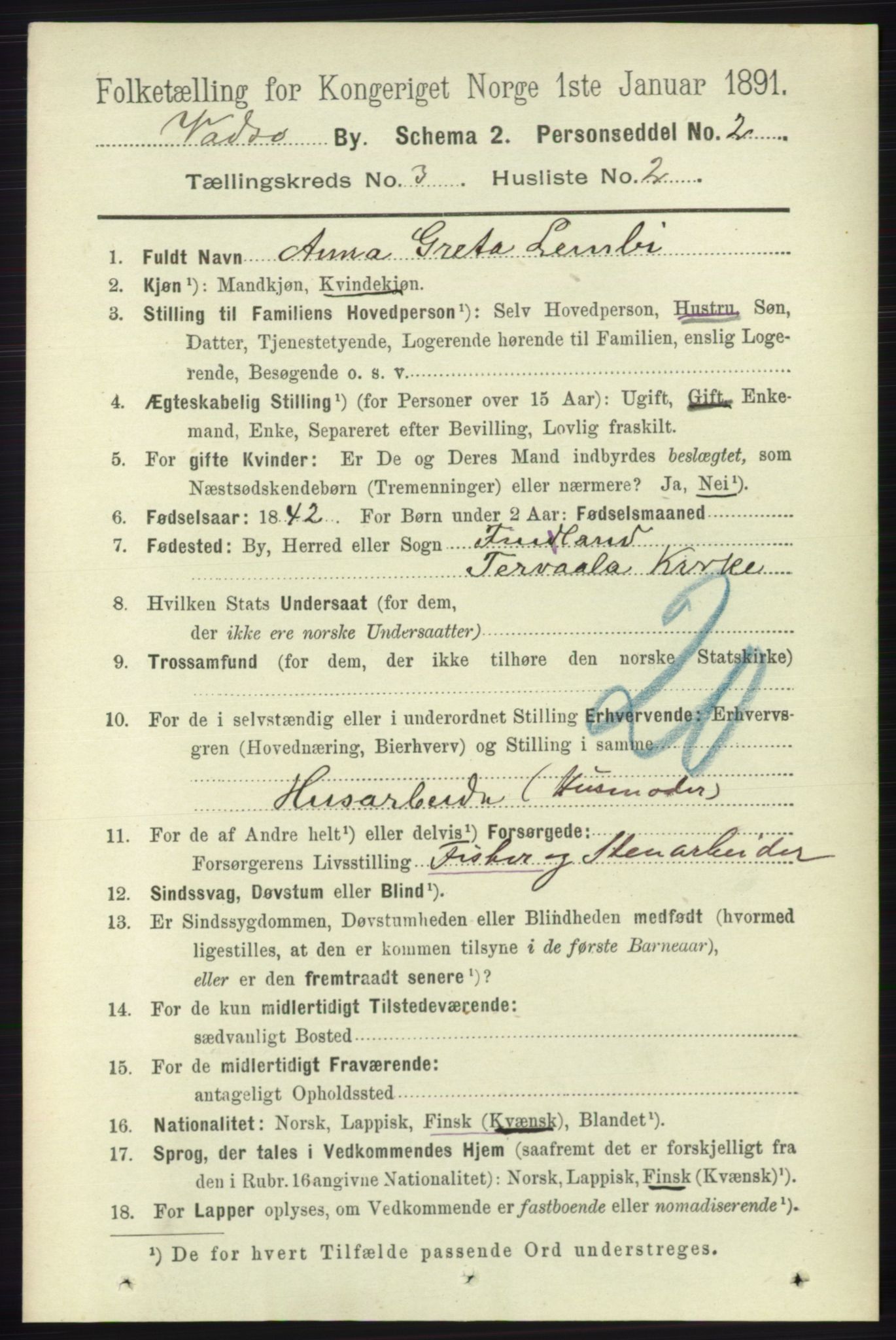 RA, 1891 census for 2003 Vadsø, 1891, p. 1777