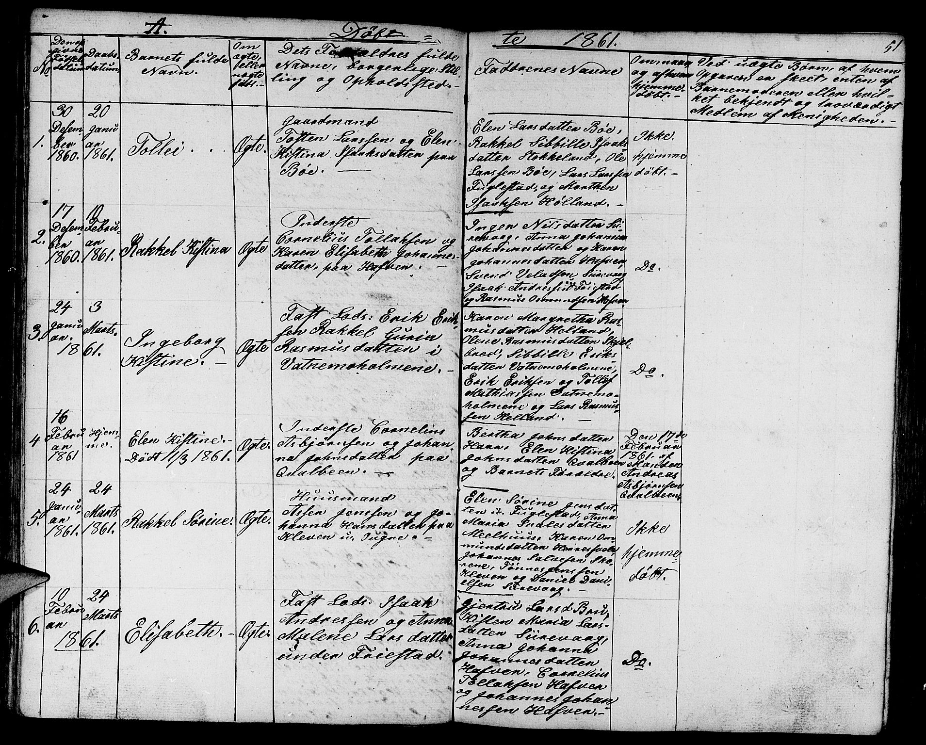 Eigersund sokneprestkontor, SAST/A-101807/S09/L0003: Parish register (copy) no. B 3, 1846-1875, p. 51