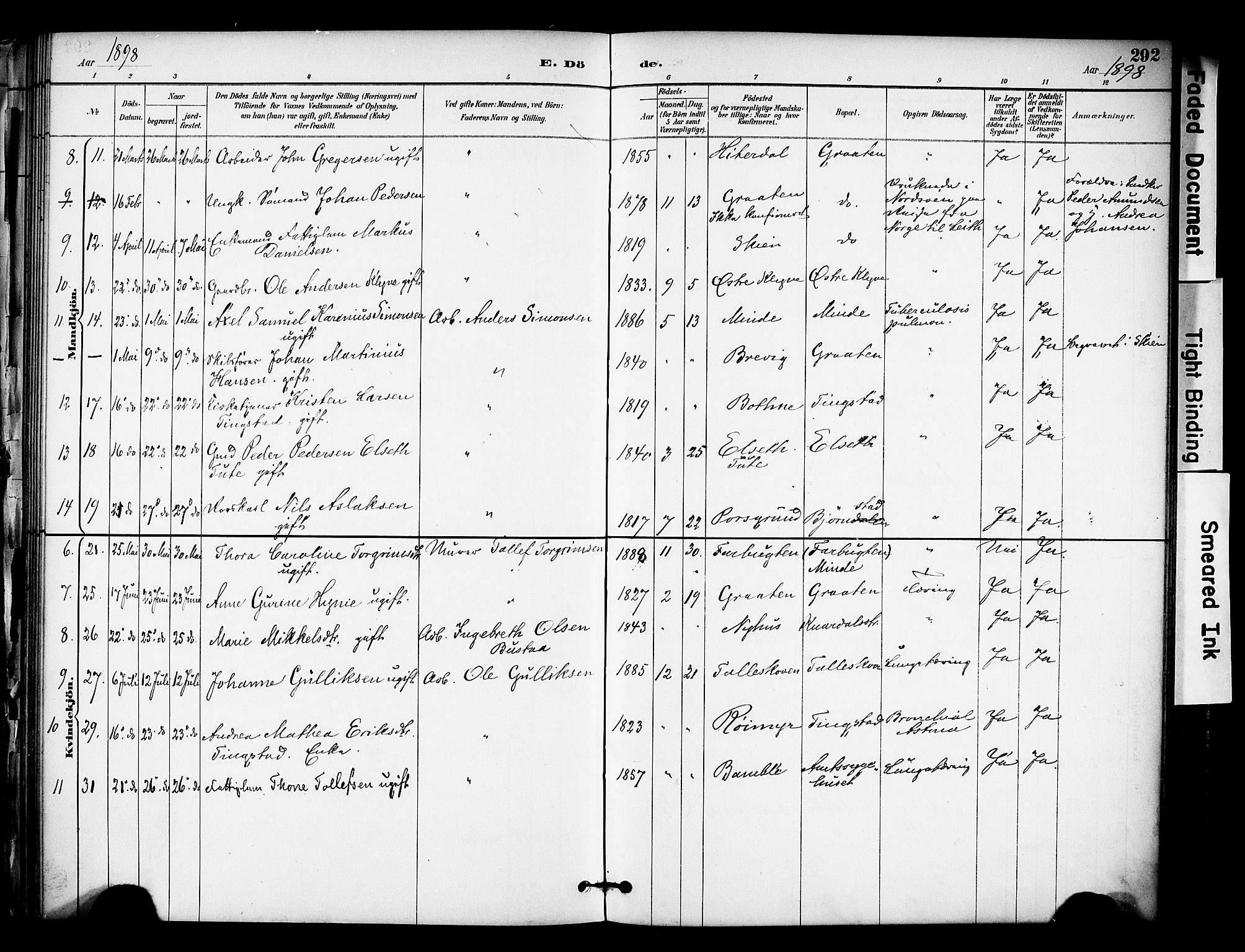 Solum kirkebøker, SAKO/A-306/F/Fa/L0010: Parish register (official) no. I 10, 1888-1898, p. 292