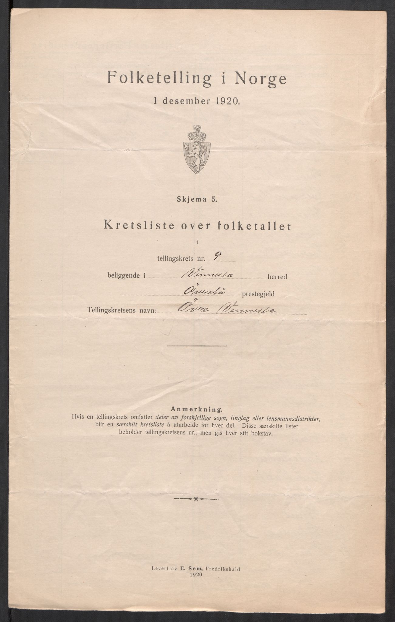 SAK, 1920 census for Vennesla, 1920, p. 31