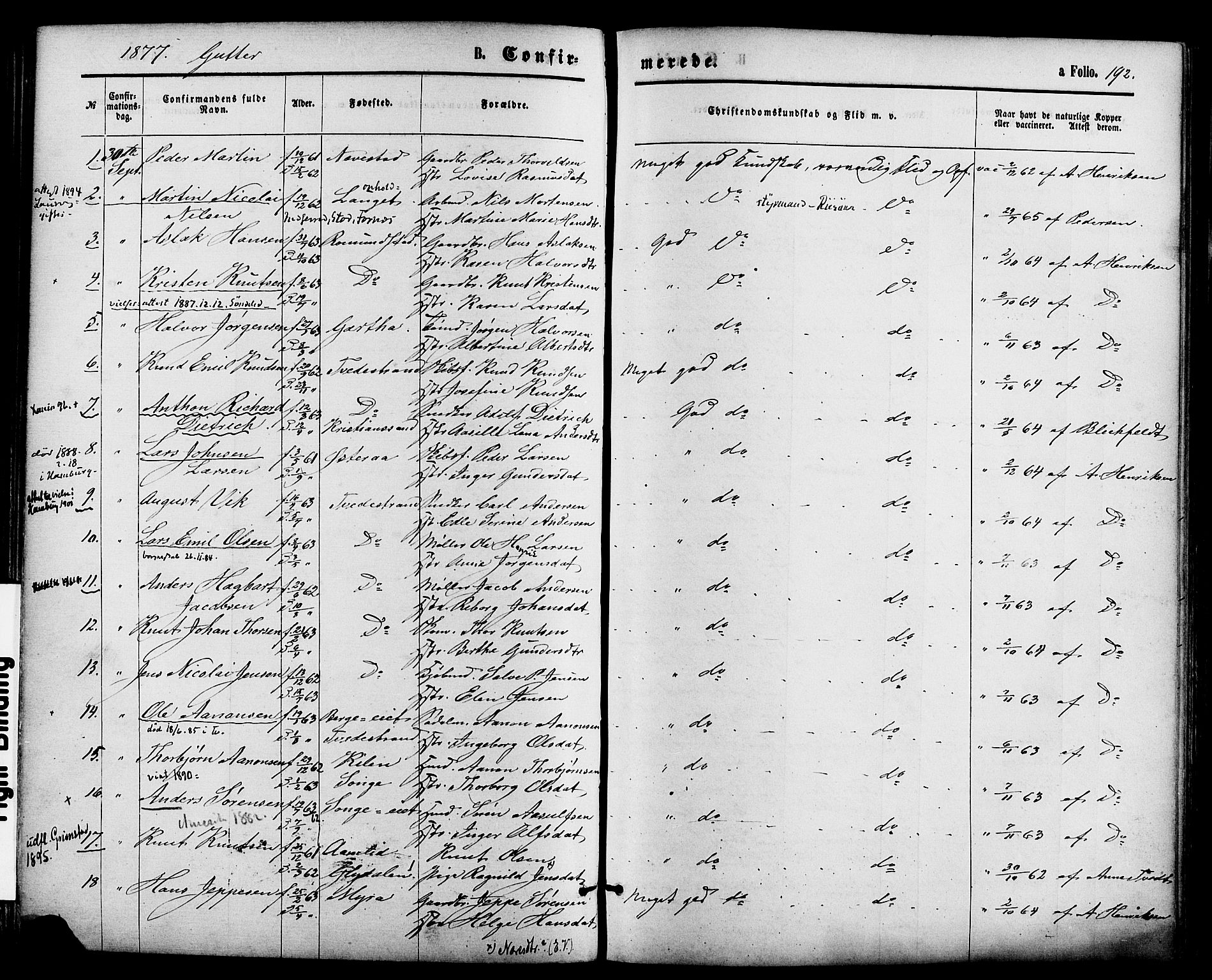 Holt sokneprestkontor, AV/SAK-1111-0021/F/Fa/L0010: Parish register (official) no. A 10, 1872-1885, p. 192