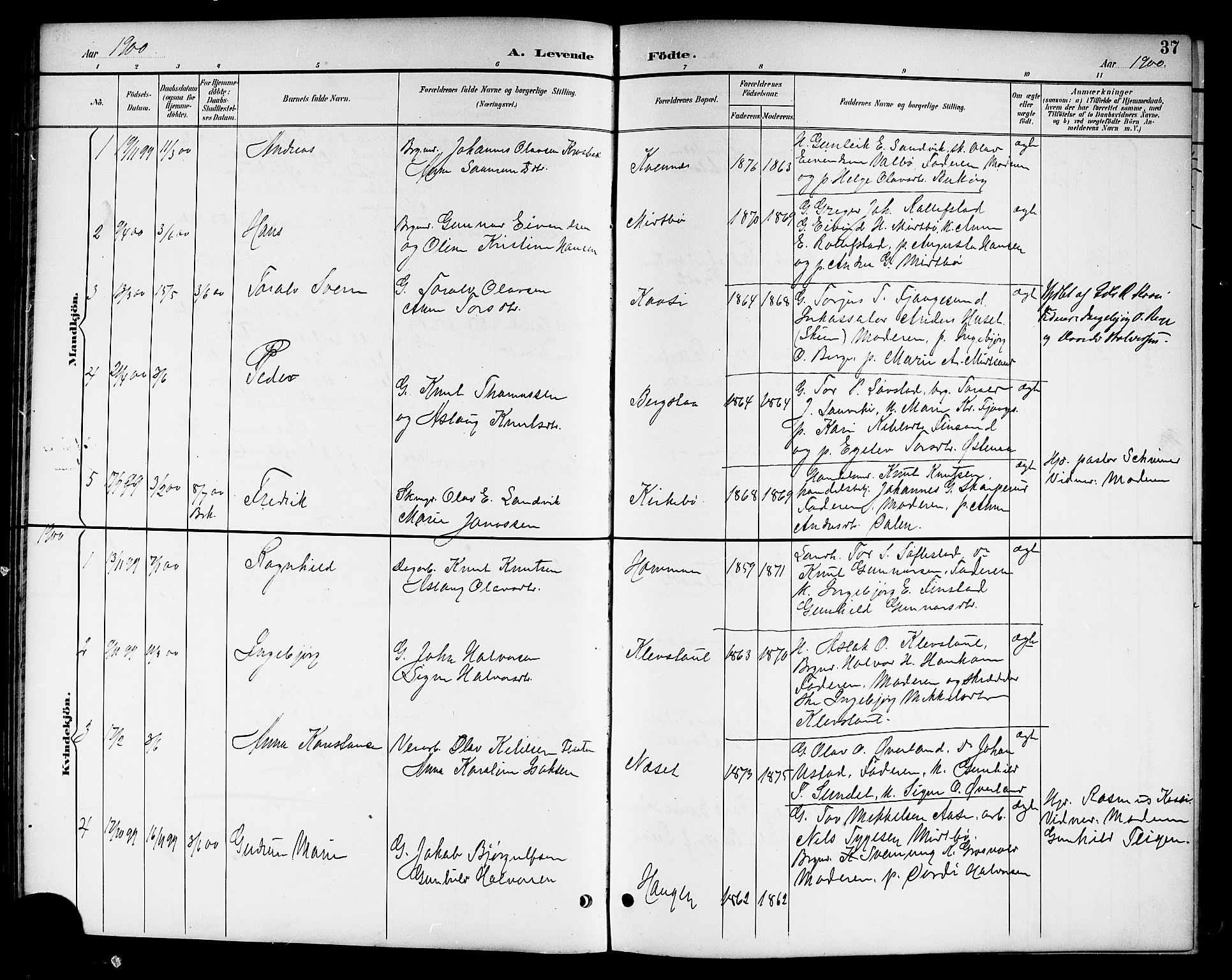 Kviteseid kirkebøker, SAKO/A-276/G/Ga/L0002: Parish register (copy) no. I 2, 1893-1918, p. 37