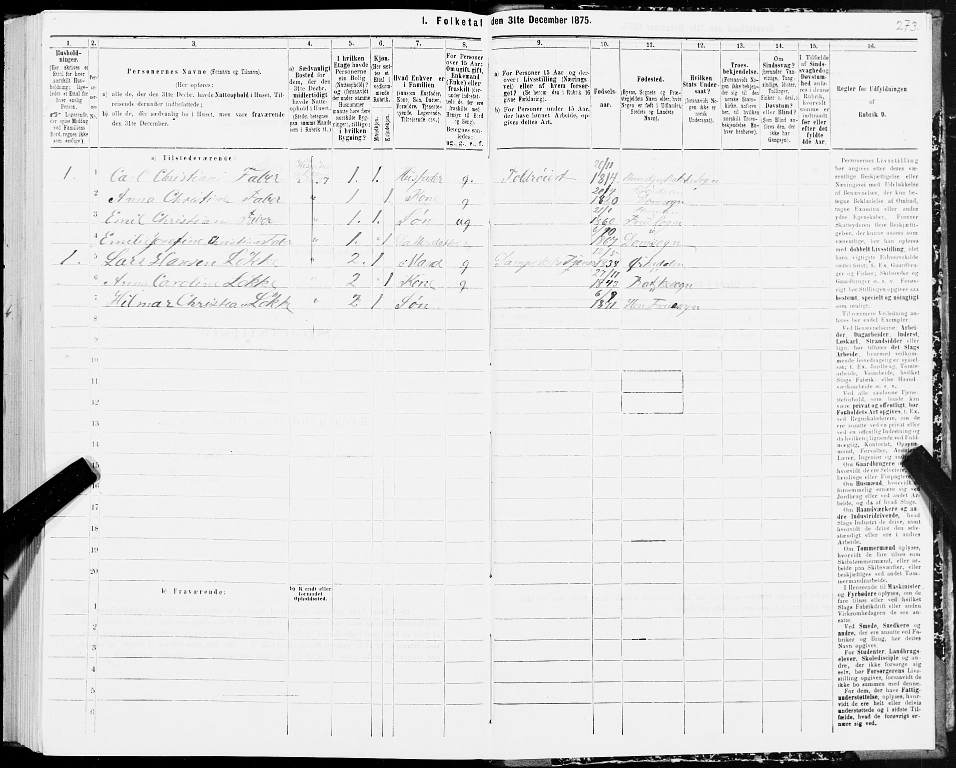 SAT, 1875 census for 1601 Trondheim, 1875, p. 5273