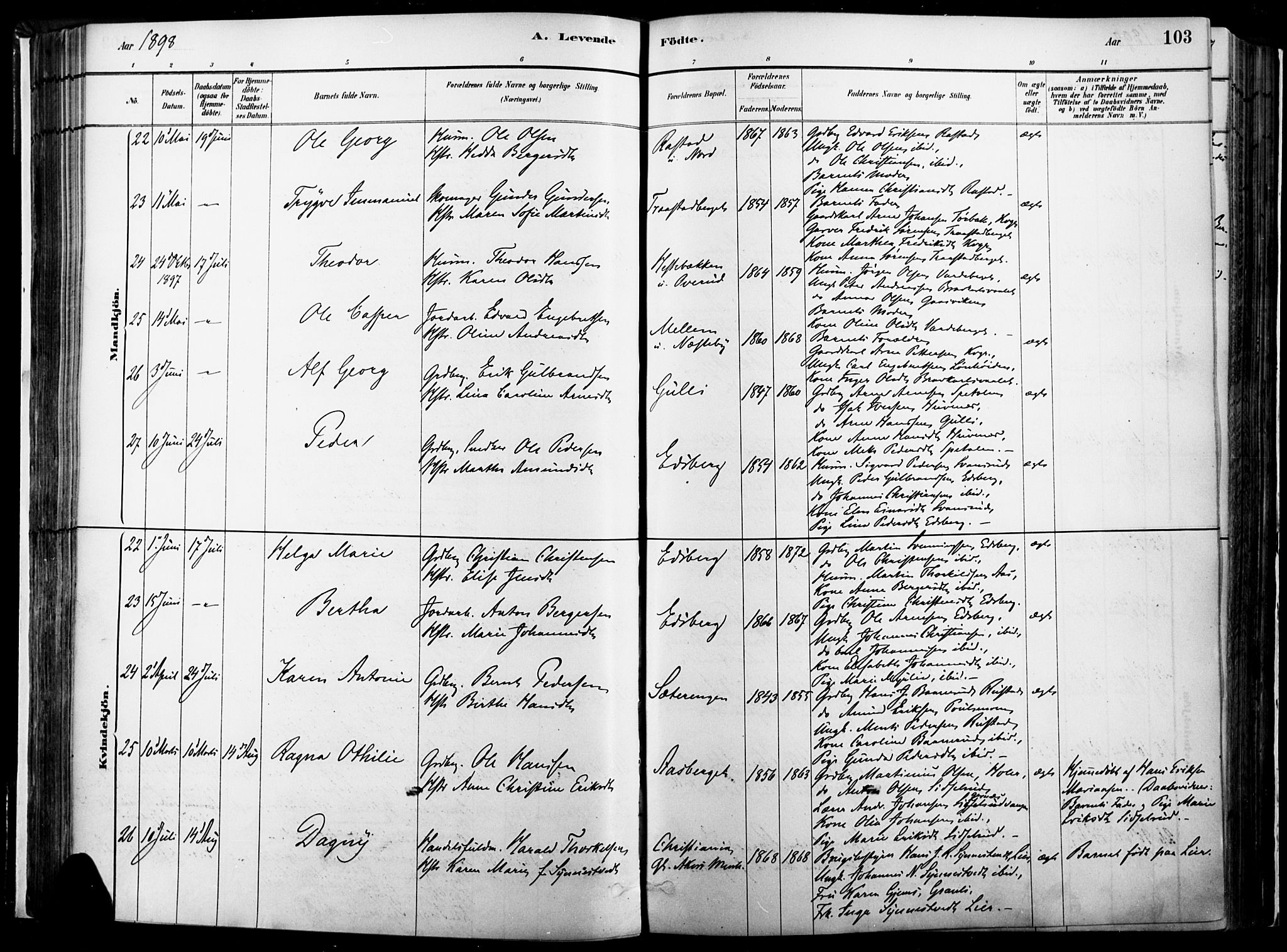 Vinger prestekontor, AV/SAH-PREST-024/H/Ha/Haa/L0014: Parish register (official) no. 14, 1881-1900, p. 103