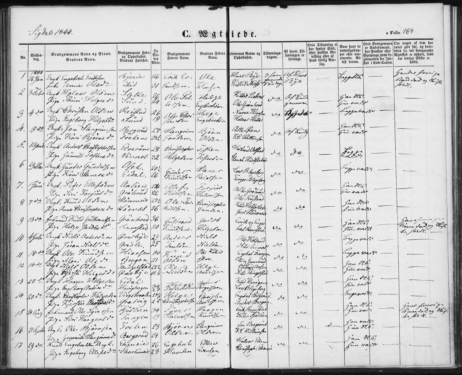 Sigdal kirkebøker, SAKO/A-245/F/Fa/L0007: Parish register (official) no. I 7, 1844-1849, p. 164