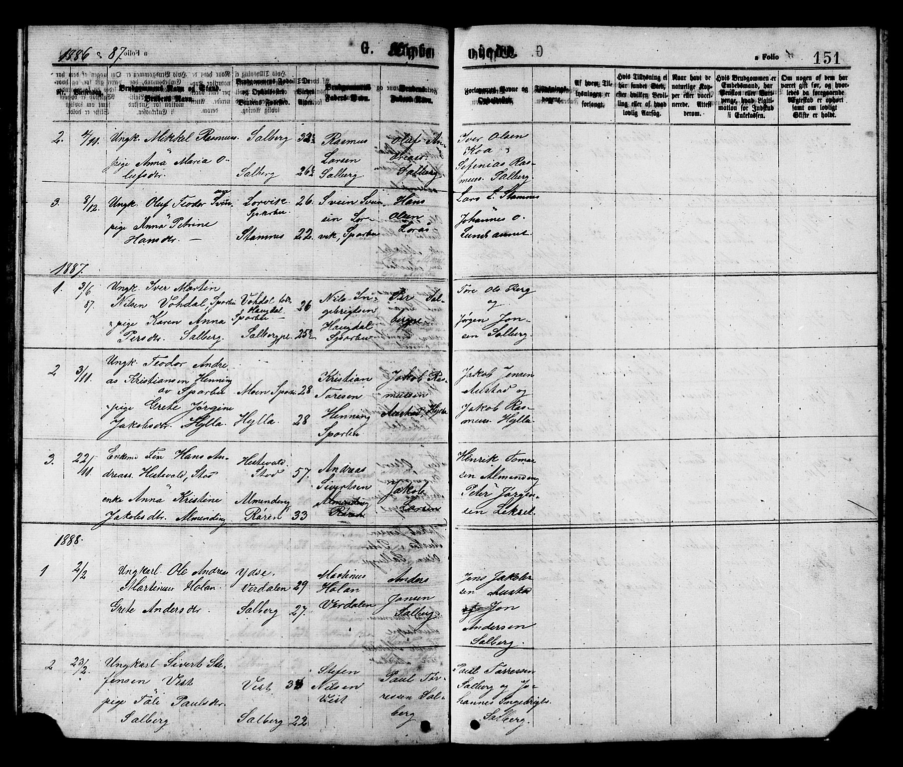 Ministerialprotokoller, klokkerbøker og fødselsregistre - Nord-Trøndelag, SAT/A-1458/731/L0311: Parish register (copy) no. 731C02, 1875-1911, p. 151