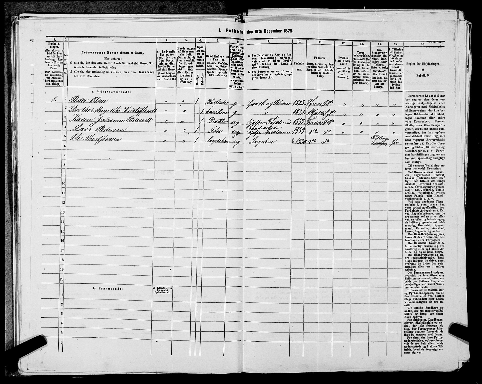 SAST, 1875 census for 1146P Tysvær, 1875, p. 122