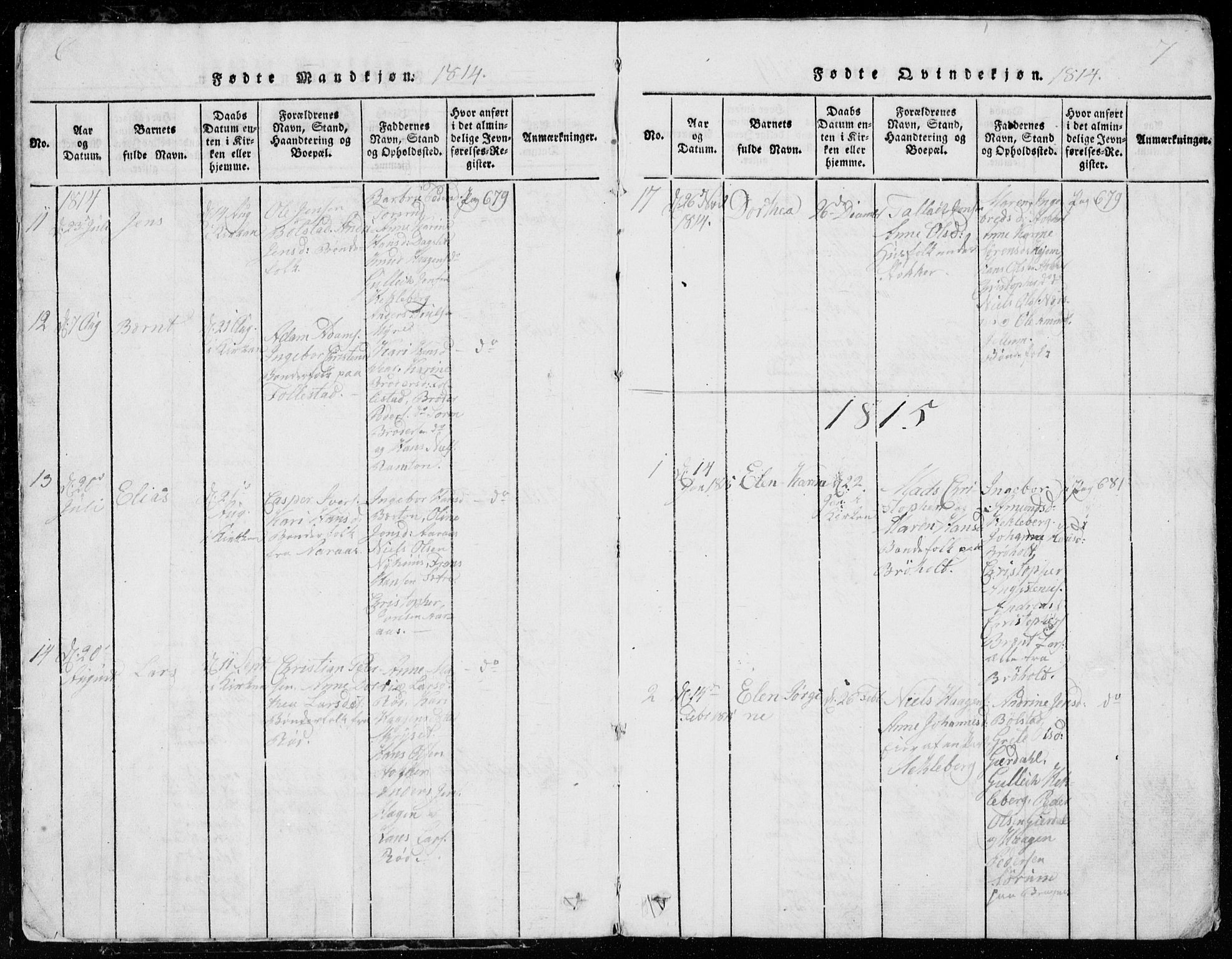 Røyken kirkebøker, SAKO/A-241/G/Ga/L0003: Parish register (copy) no. 3, 1814-1856, p. 6-7