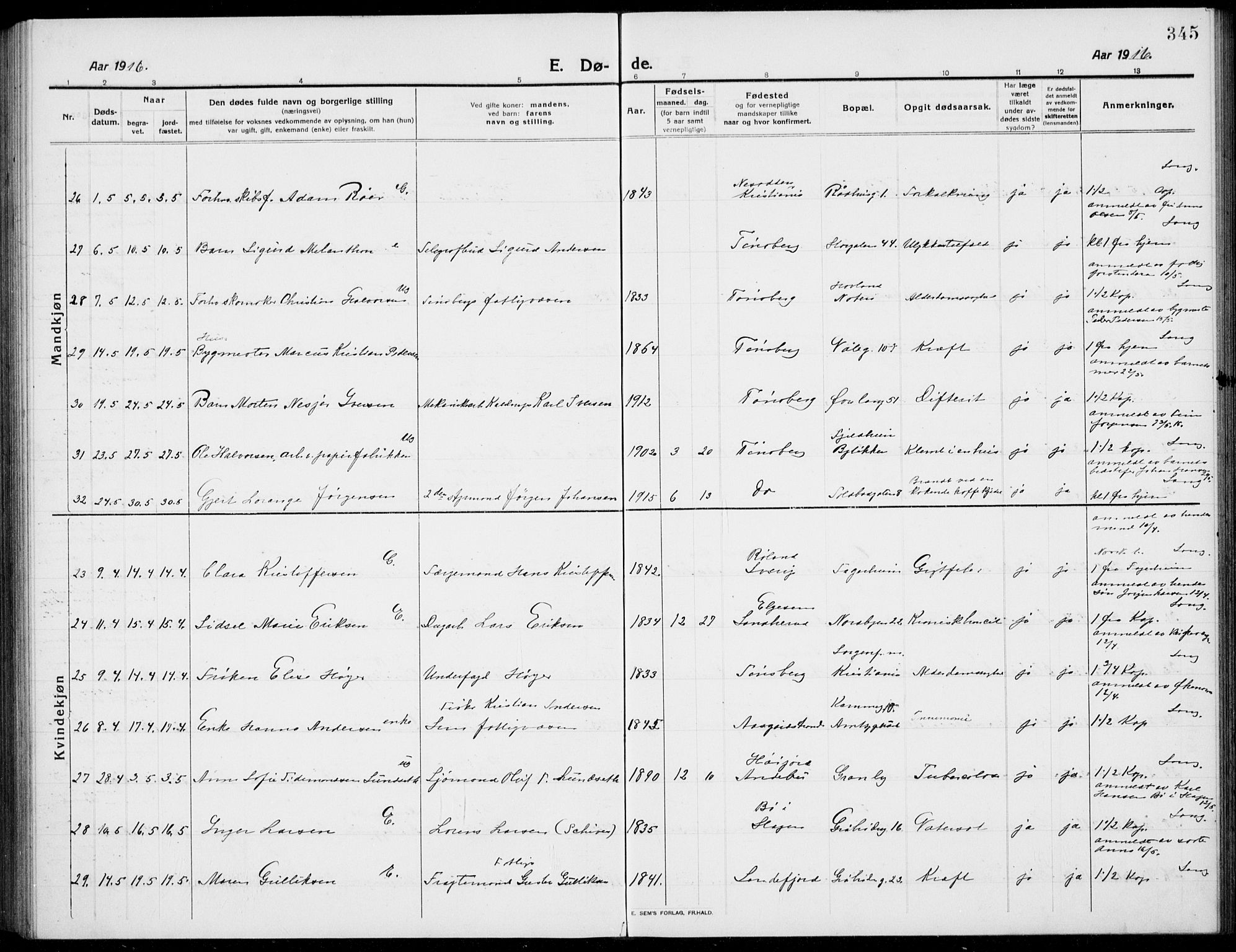 Tønsberg kirkebøker, AV/SAKO-A-330/G/Ga/L0009: Parish register (copy) no. 9, 1913-1920, p. 345