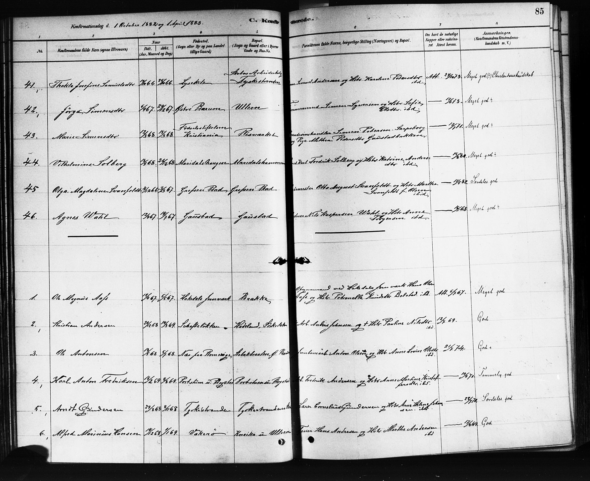 Vestre Aker prestekontor Kirkebøker, SAO/A-10025/F/Fa/L0008: Parish register (official) no. 8, 1878-1903, p. 85