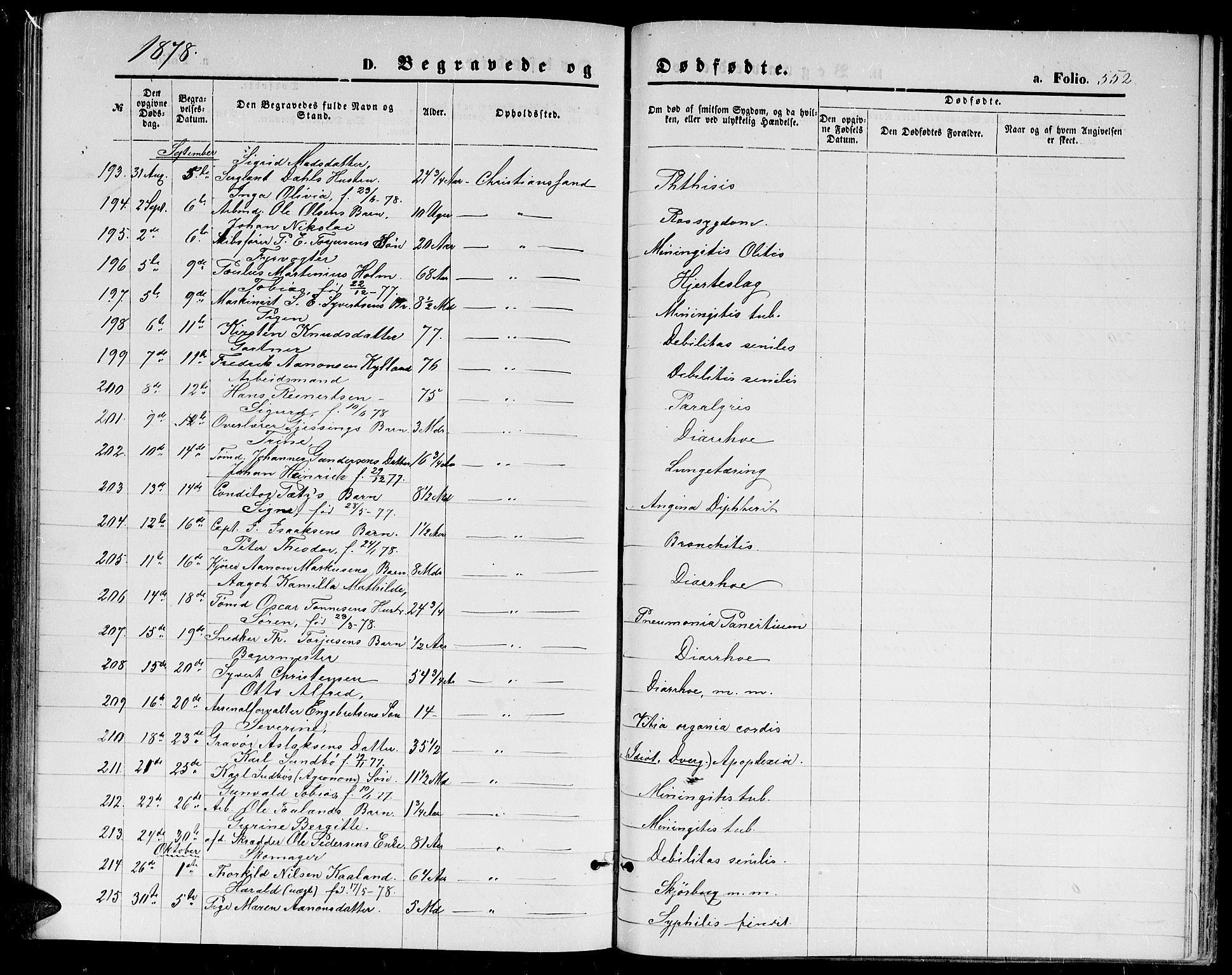 Kristiansand domprosti, SAK/1112-0006/F/Fb/L0013: Parish register (copy) no. B 13, 1871-1880, p. 552
