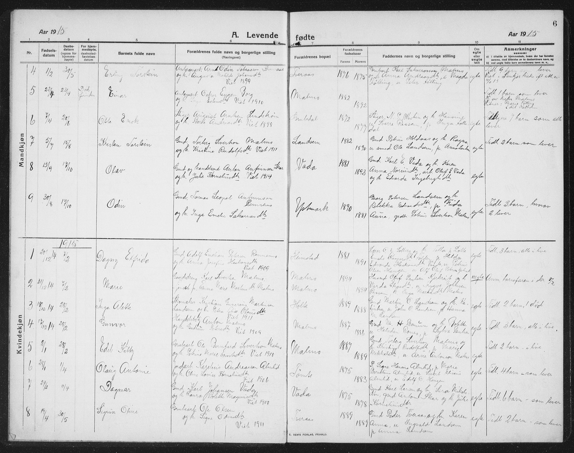 Ministerialprotokoller, klokkerbøker og fødselsregistre - Nord-Trøndelag, AV/SAT-A-1458/745/L0434: Parish register (copy) no. 745C03, 1914-1937, p. 6