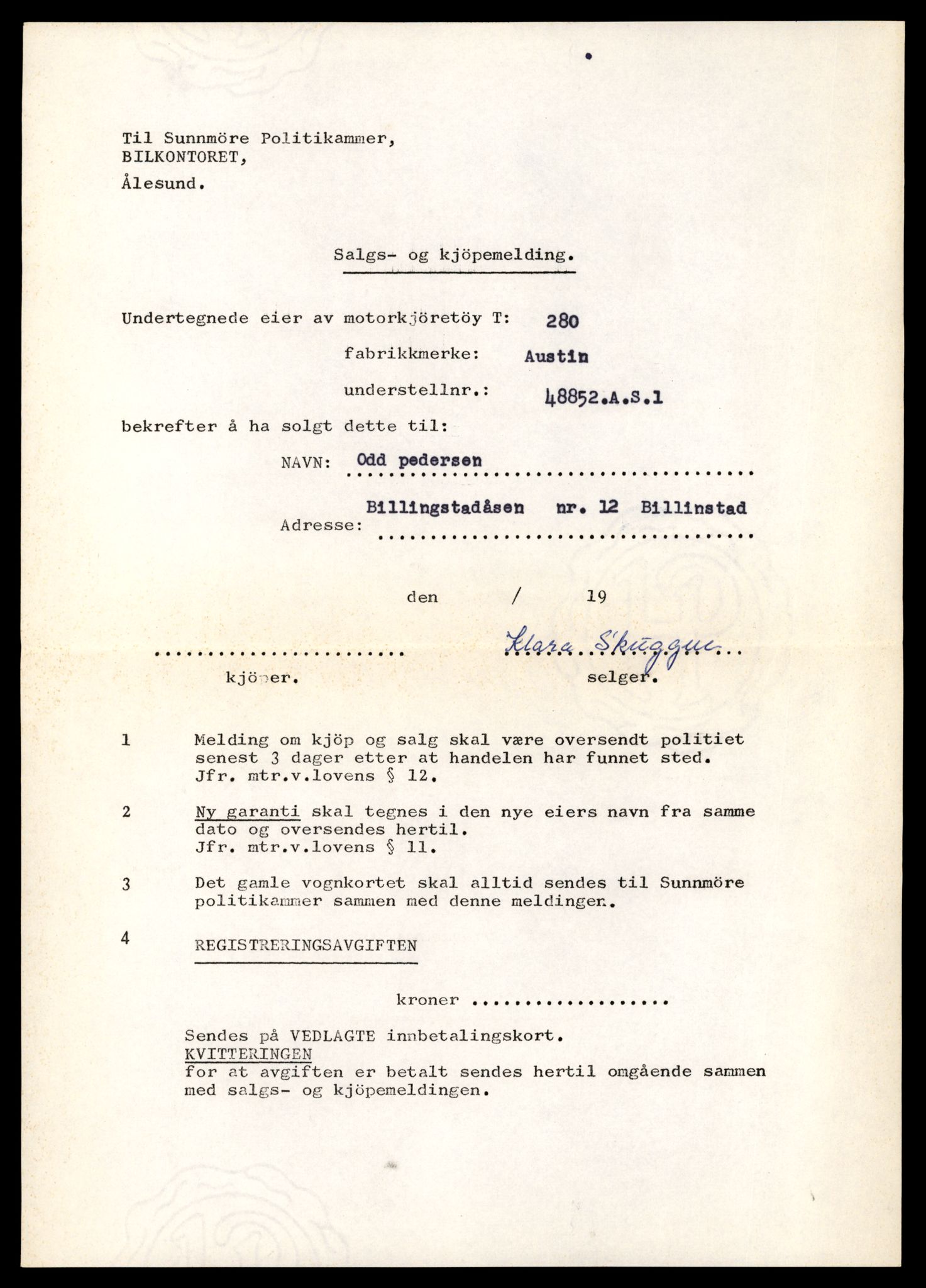 Møre og Romsdal vegkontor - Ålesund trafikkstasjon, AV/SAT-A-4099/F/Fe/L0003: Registreringskort for kjøretøy T 232 - T 340, 1927-1998, p. 1345