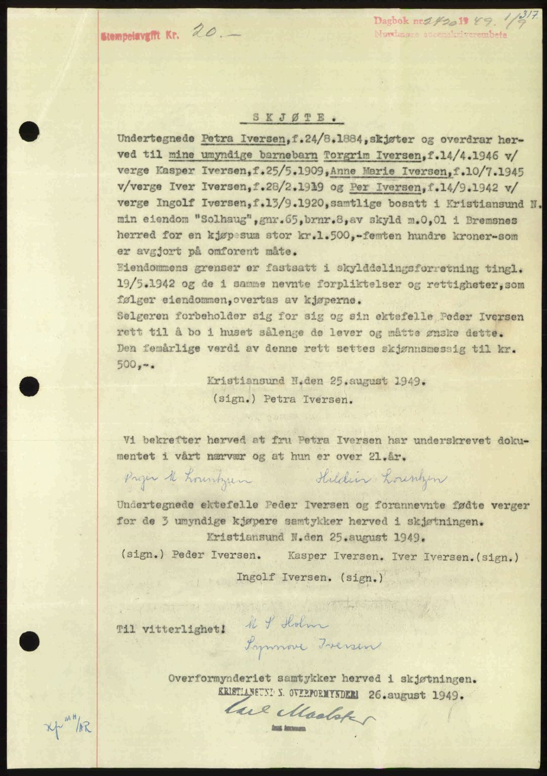 Nordmøre sorenskriveri, AV/SAT-A-4132/1/2/2Ca: Mortgage book no. A112, 1949-1949, Diary no: : 2420/1949