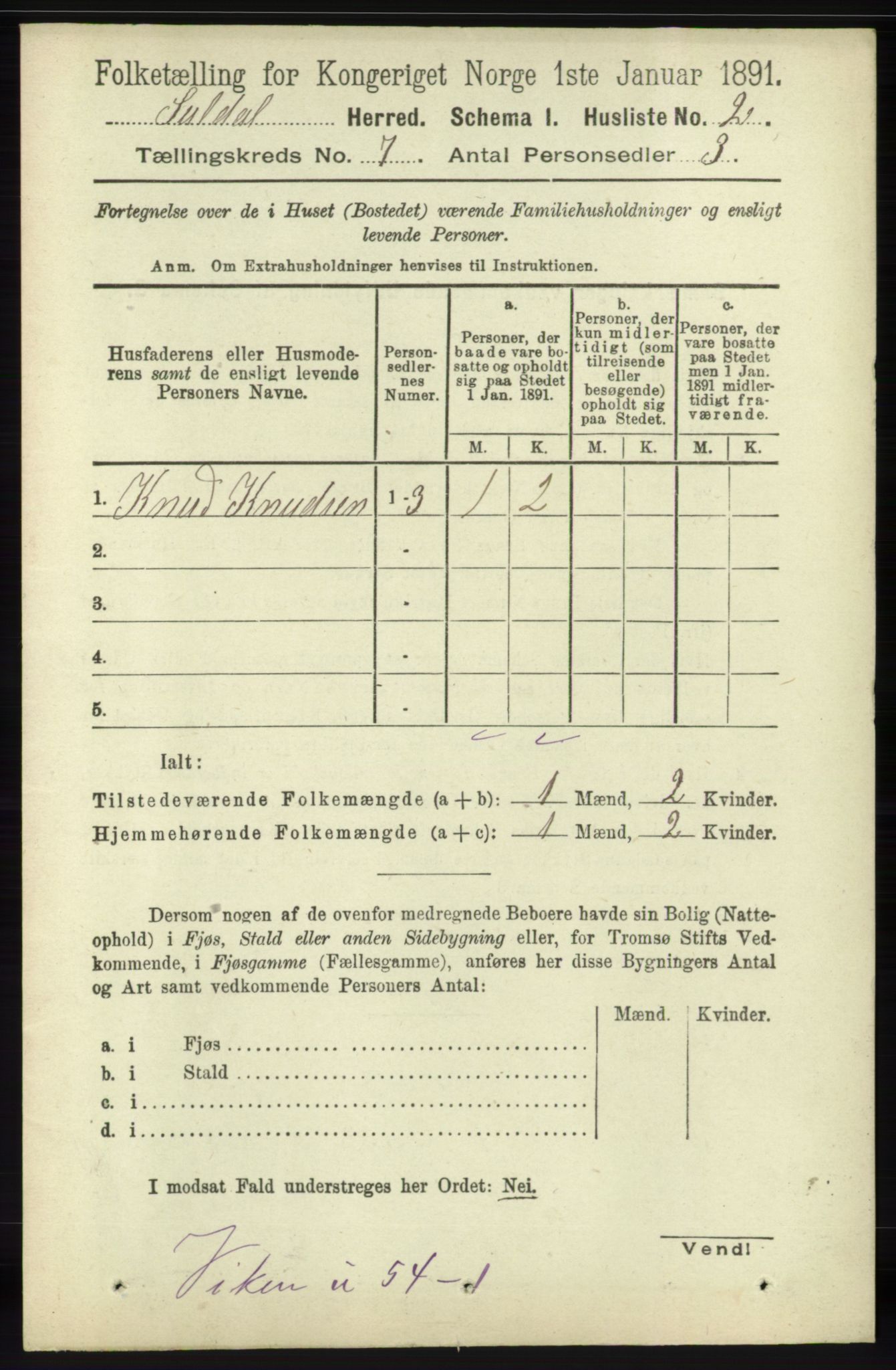 RA, 1891 census for 1134 Suldal, 1891, p. 1940