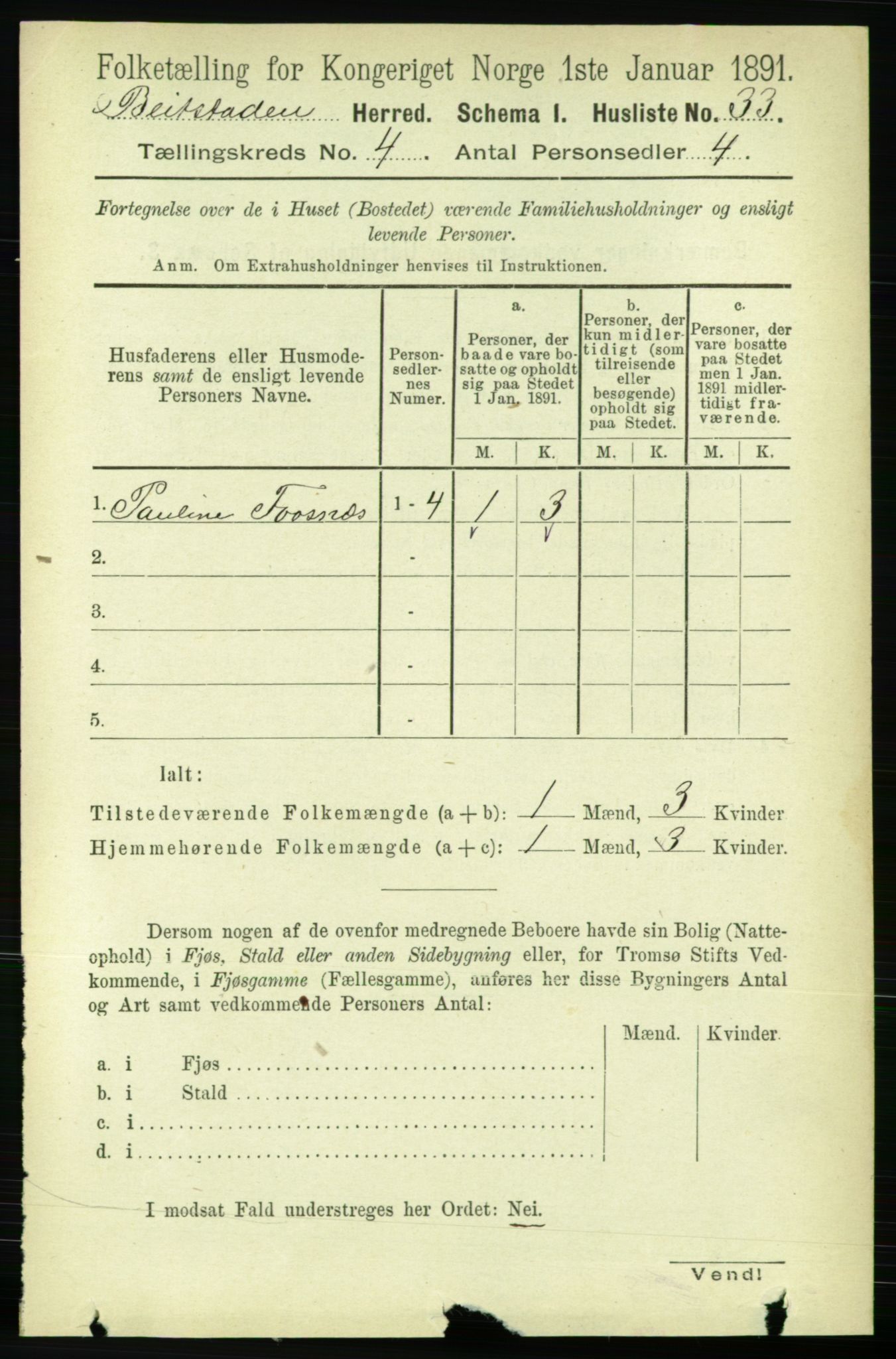 RA, 1891 census for 1727 Beitstad, 1891, p. 998