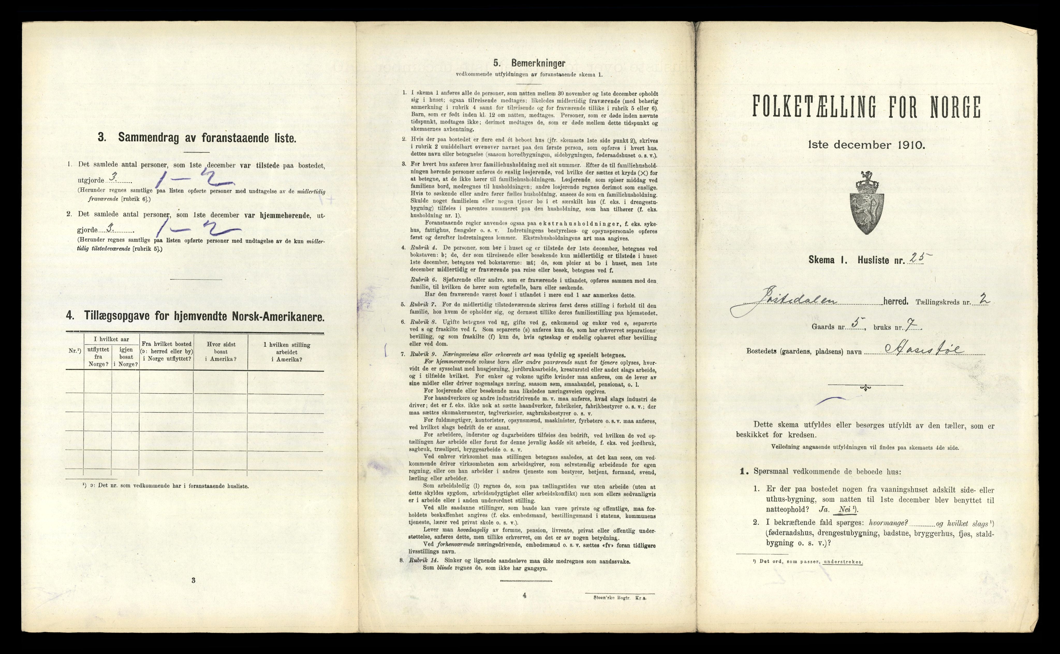 RA, 1910 census for Jostedal, 1910, p. 119