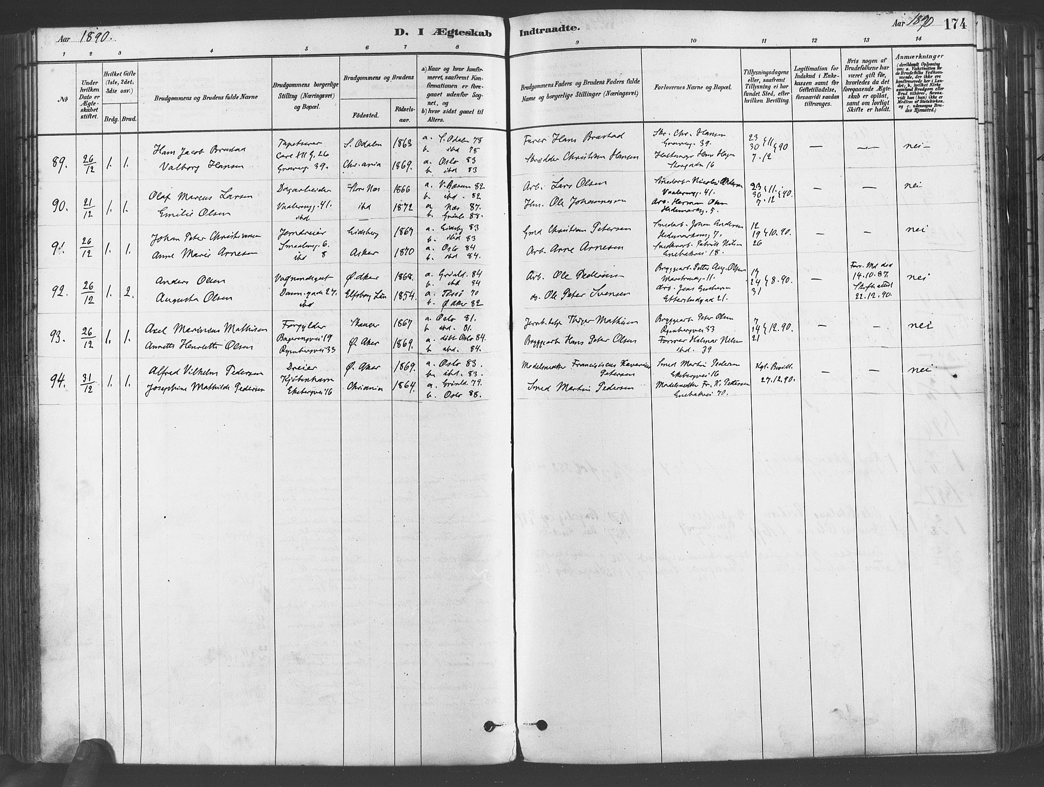 Gamlebyen prestekontor Kirkebøker, SAO/A-10884/F/Fa/L0006: Parish register (official) no. 6, 1881-1890, p. 174