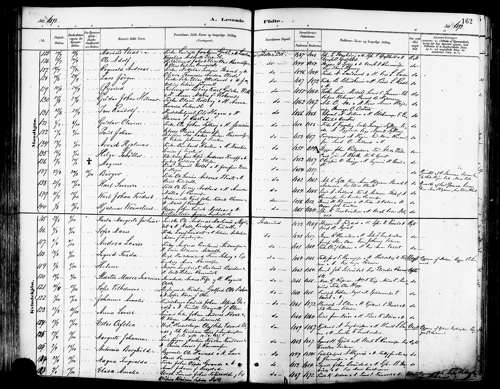Ministerialprotokoller, klokkerbøker og fødselsregistre - Møre og Romsdal, SAT/A-1454/529/L0455: Parish register (official) no. 529A05, 1885-1893, p. 162