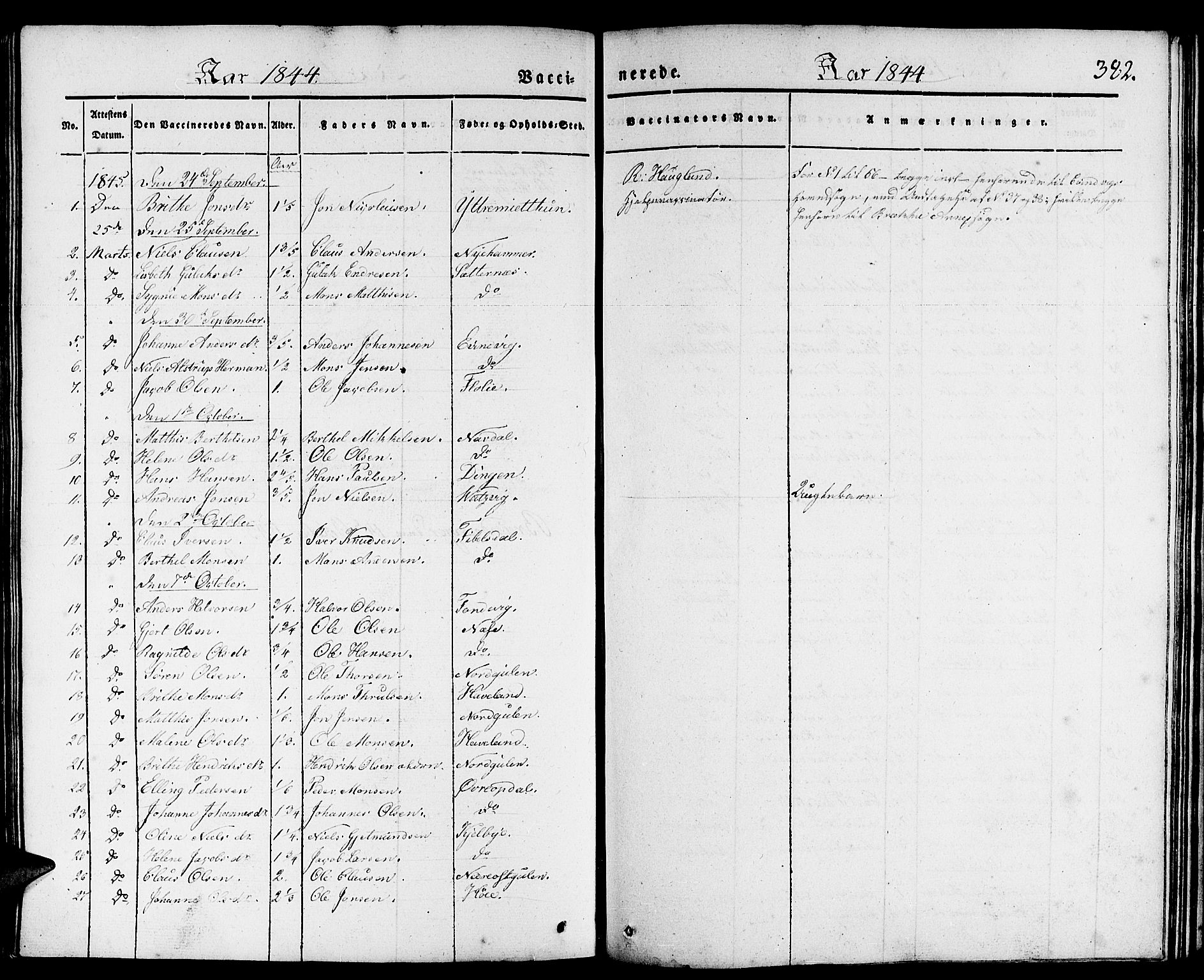 Gulen sokneprestembete, SAB/A-80201/H/Haa/Haaa/L0020: Parish register (official) no. A 20, 1837-1847, p. 382