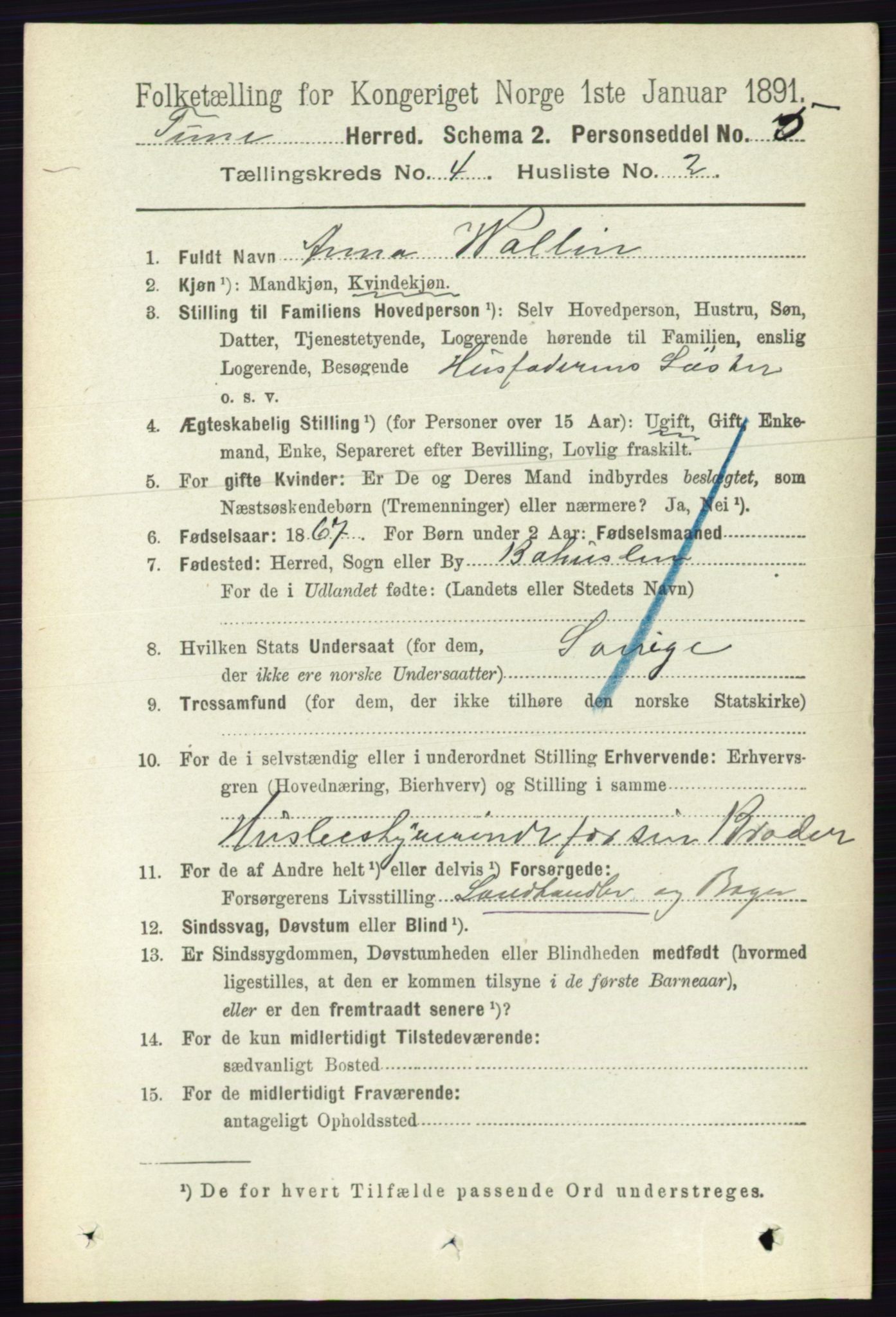 RA, 1891 census for 0130 Tune, 1891, p. 2207