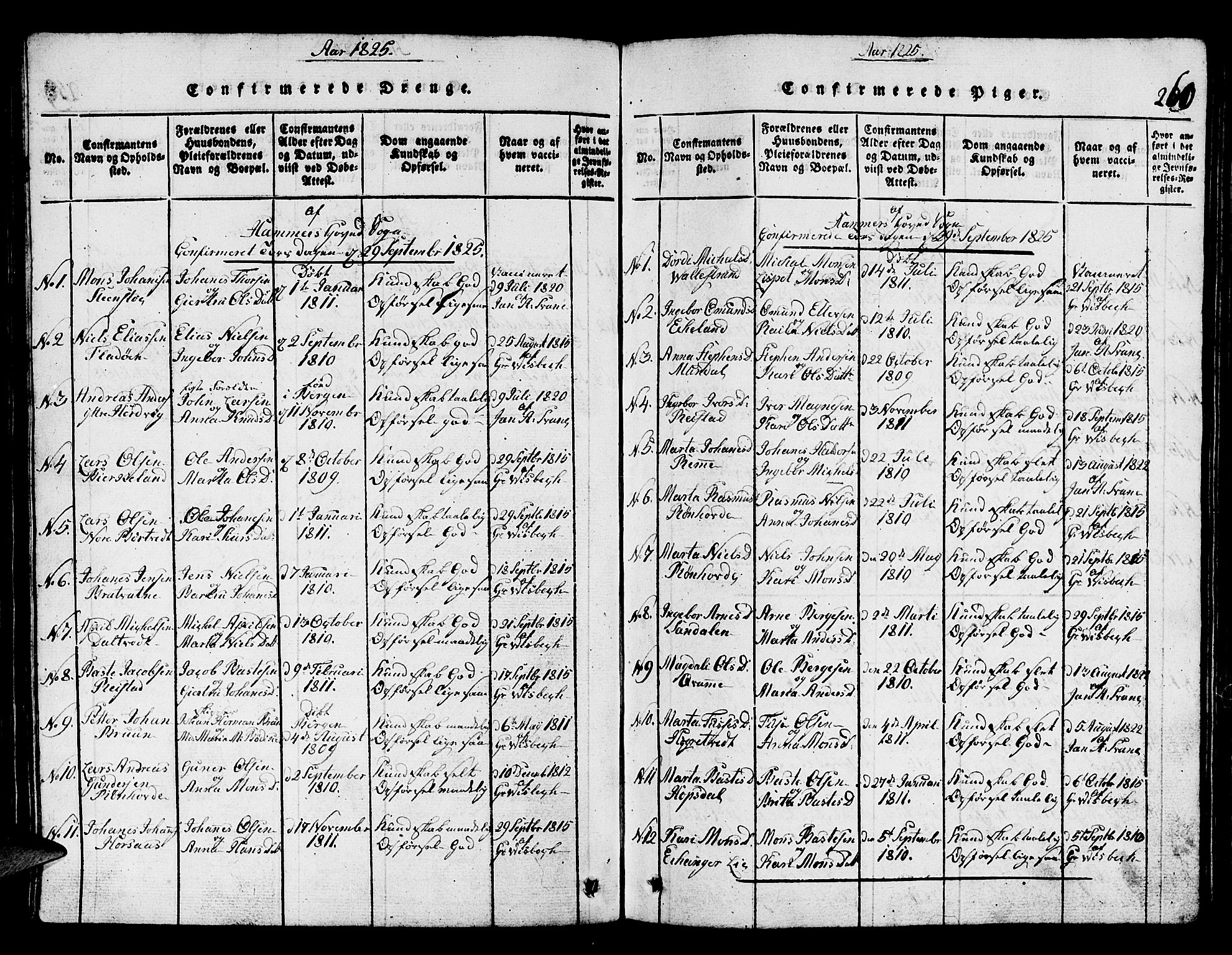 Hamre sokneprestembete, SAB/A-75501/H/Ha/Hab: Parish register (copy) no. A 1, 1816-1826, p. 260