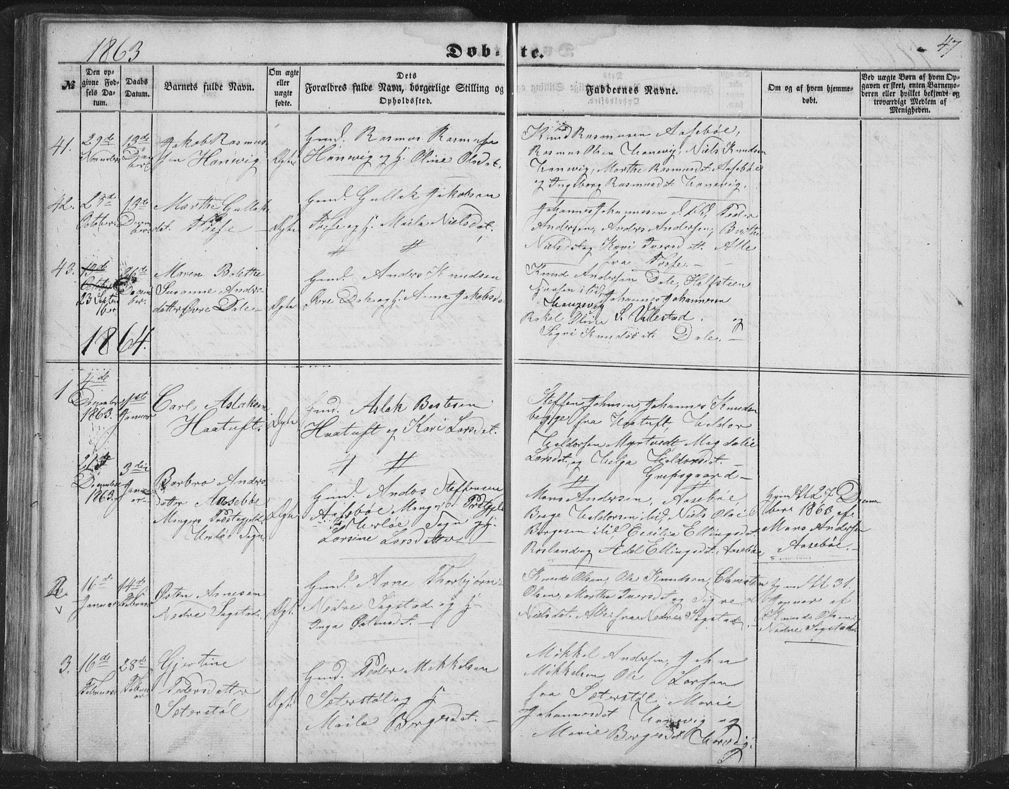 Alversund Sokneprestembete, SAB/A-73901/H/Ha/Hab: Parish register (copy) no. C 1, 1851-1866, p. 47