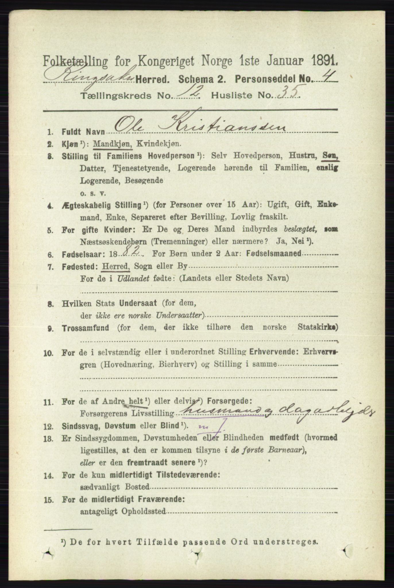 RA, 1891 census for 0412 Ringsaker, 1891, p. 6946