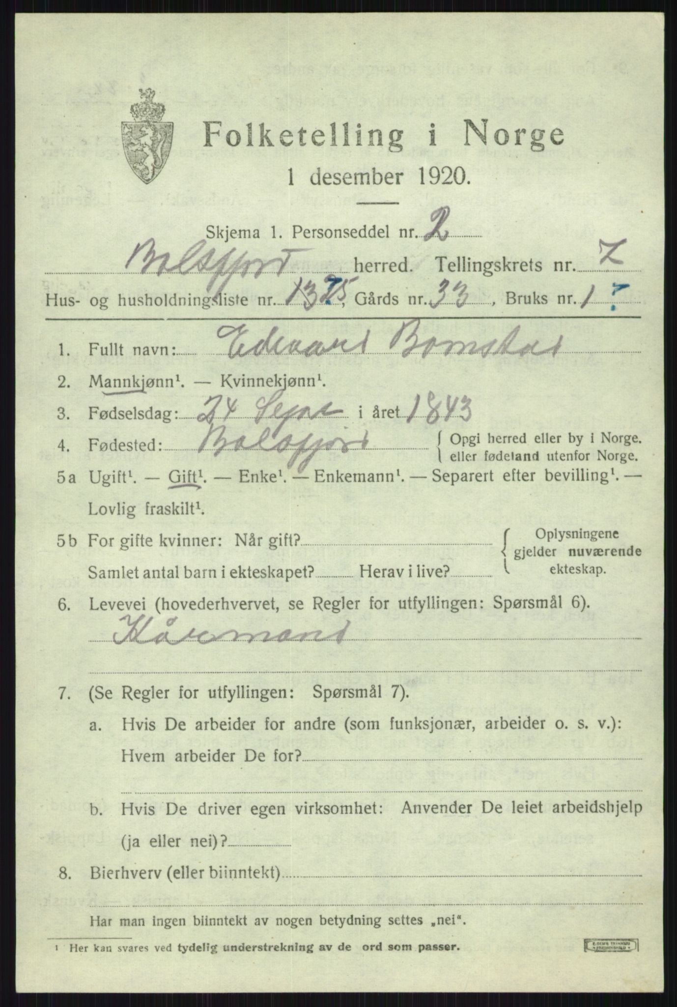 SATØ, 1920 census for Balsfjord, 1920, p. 4498