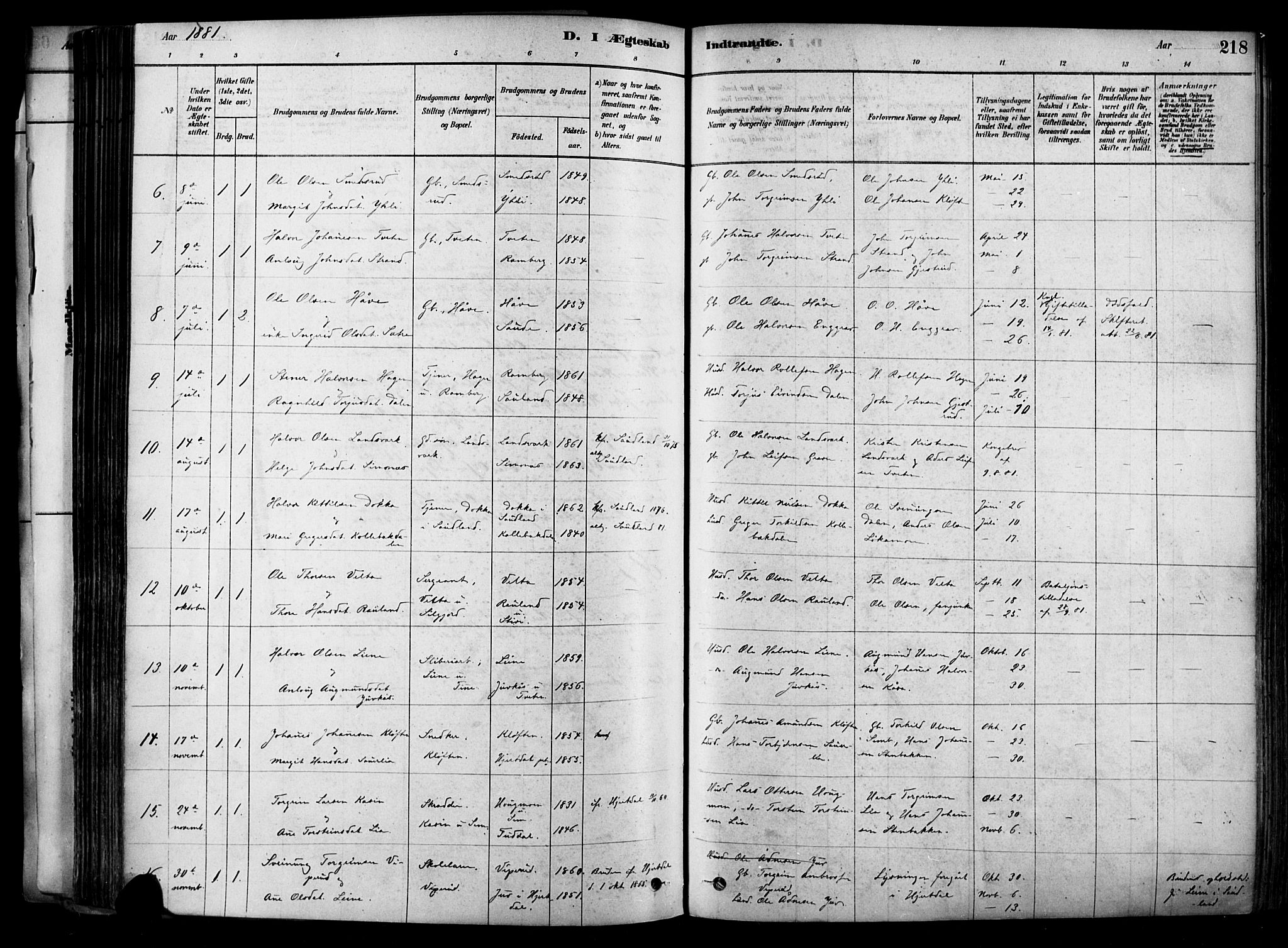 Heddal kirkebøker, SAKO/A-268/F/Fa/L0008: Parish register (official) no. I 8, 1878-1903, p. 218