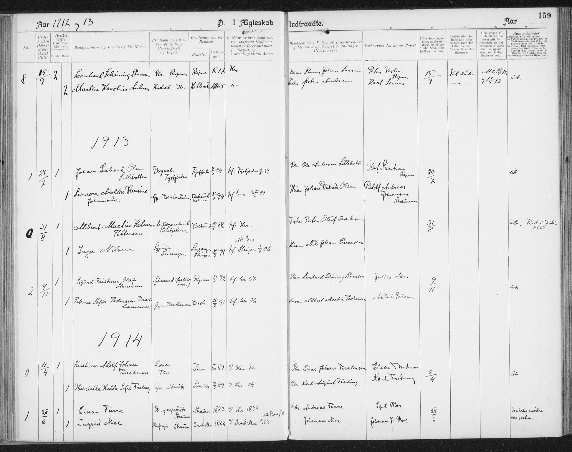 Ministerialprotokoller, klokkerbøker og fødselsregistre - Nordland, SAT/A-1459/804/L0081: Parish register (official) no. 804A02, 1901-1915, p. 159