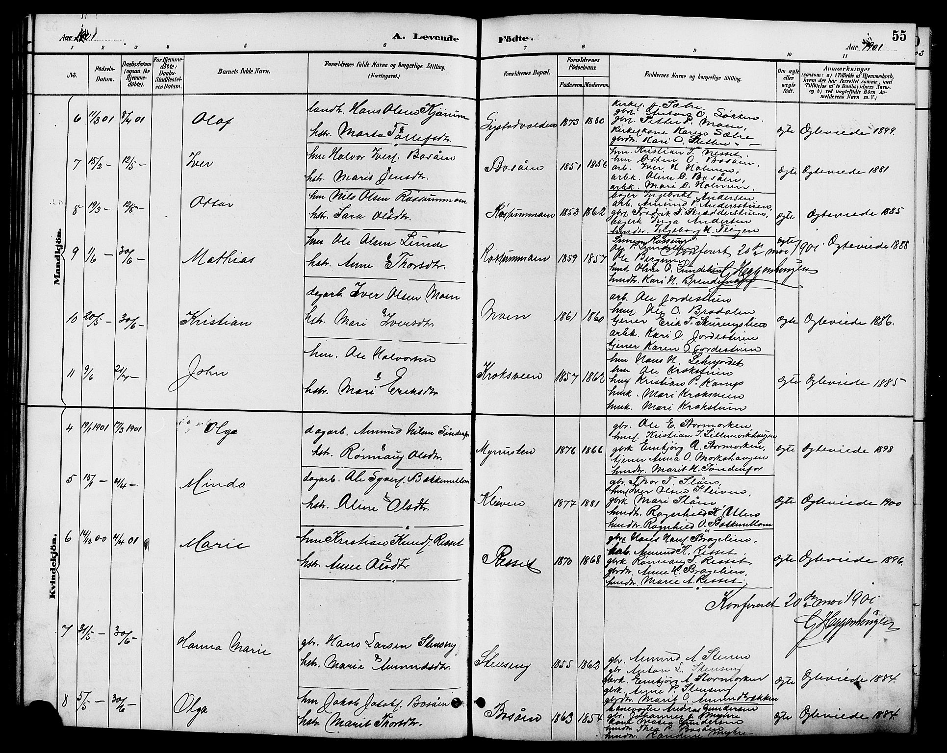 Nord-Fron prestekontor, SAH/PREST-080/H/Ha/Hab/L0006: Parish register (copy) no. 6, 1887-1914, p. 55