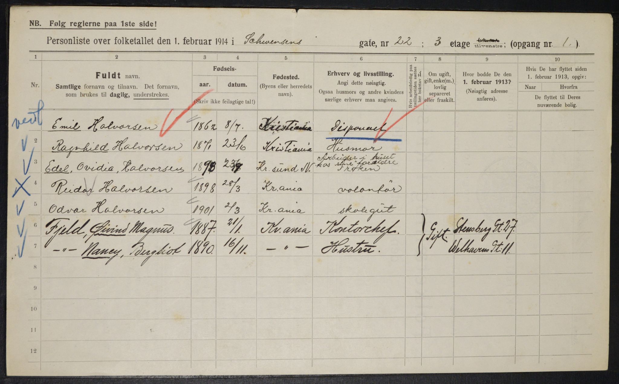 OBA, Municipal Census 1914 for Kristiania, 1914, p. 92734