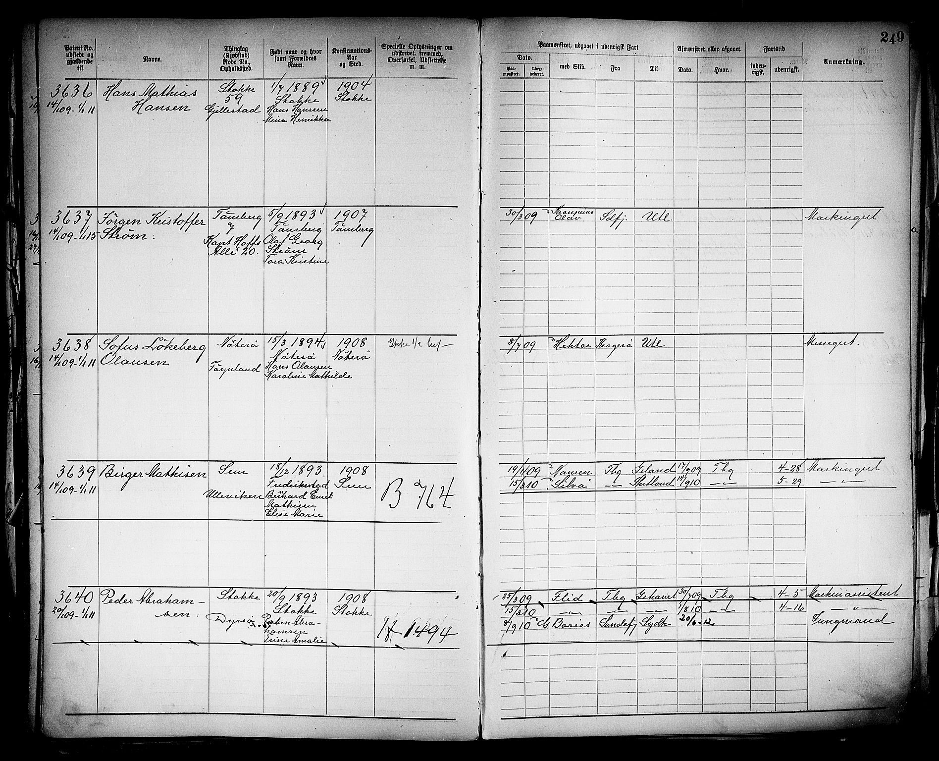 Tønsberg innrulleringskontor, AV/SAKO-A-786/F/Fb/L0005: Annotasjonsrulle Patent nr. 2401-4080, 1904-1910, p. 251