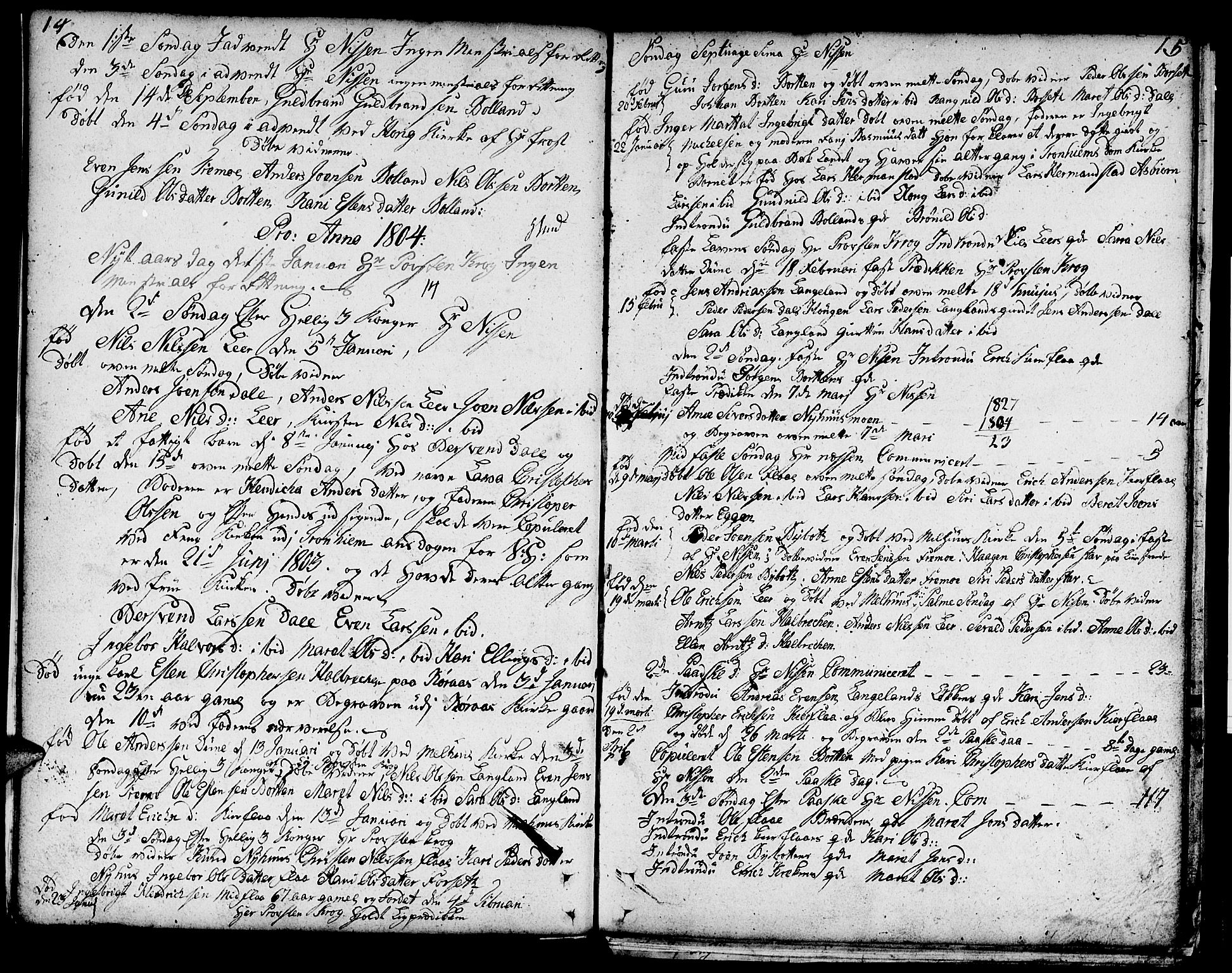 Ministerialprotokoller, klokkerbøker og fødselsregistre - Sør-Trøndelag, SAT/A-1456/693/L1120: Parish register (copy) no. 693C01, 1799-1816, p. 14-15