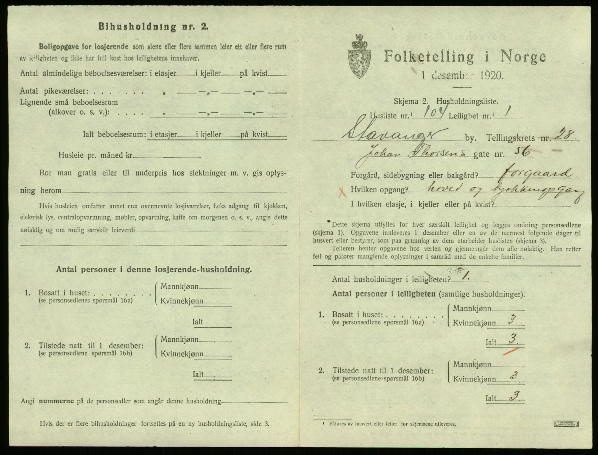 SAST, 1920 census for Stavanger, 1920, p. 122601