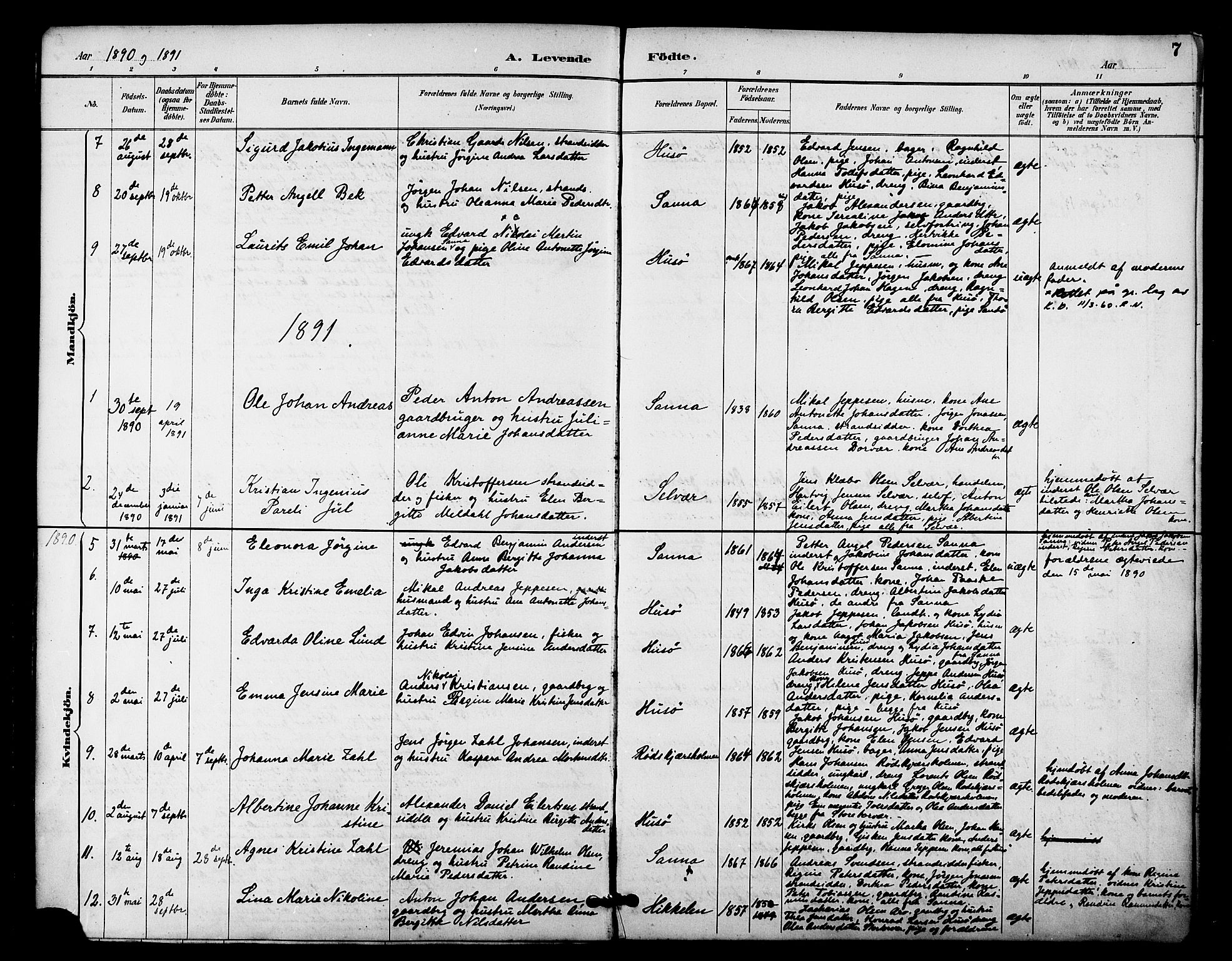 Ministerialprotokoller, klokkerbøker og fødselsregistre - Nordland, SAT/A-1459/840/L0580: Parish register (official) no. 840A02, 1887-1909, p. 7