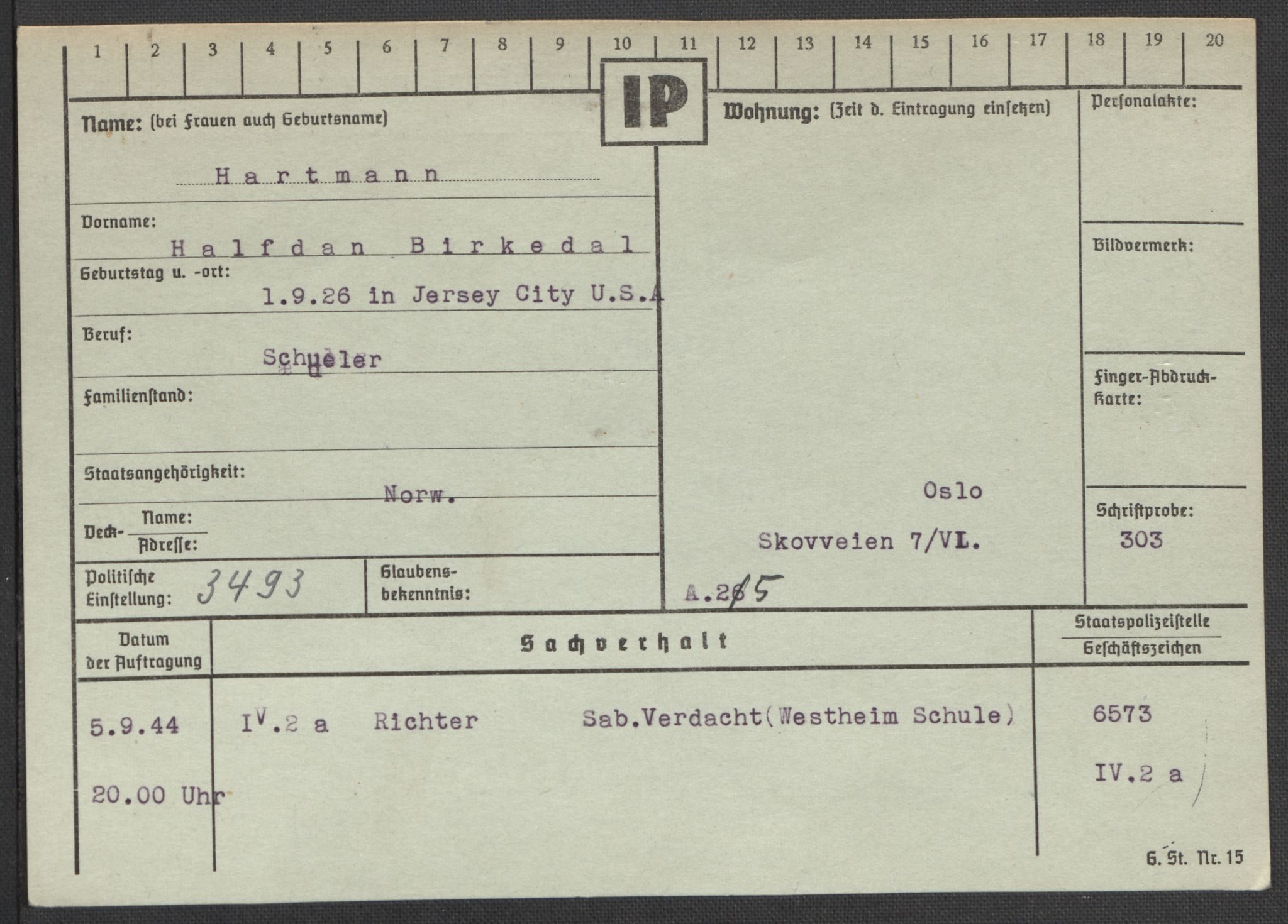 Befehlshaber der Sicherheitspolizei und des SD, AV/RA-RAFA-5969/E/Ea/Eaa/L0004: Register over norske fanger i Møllergata 19: Hal-Hæ, 1940-1945, p. 635