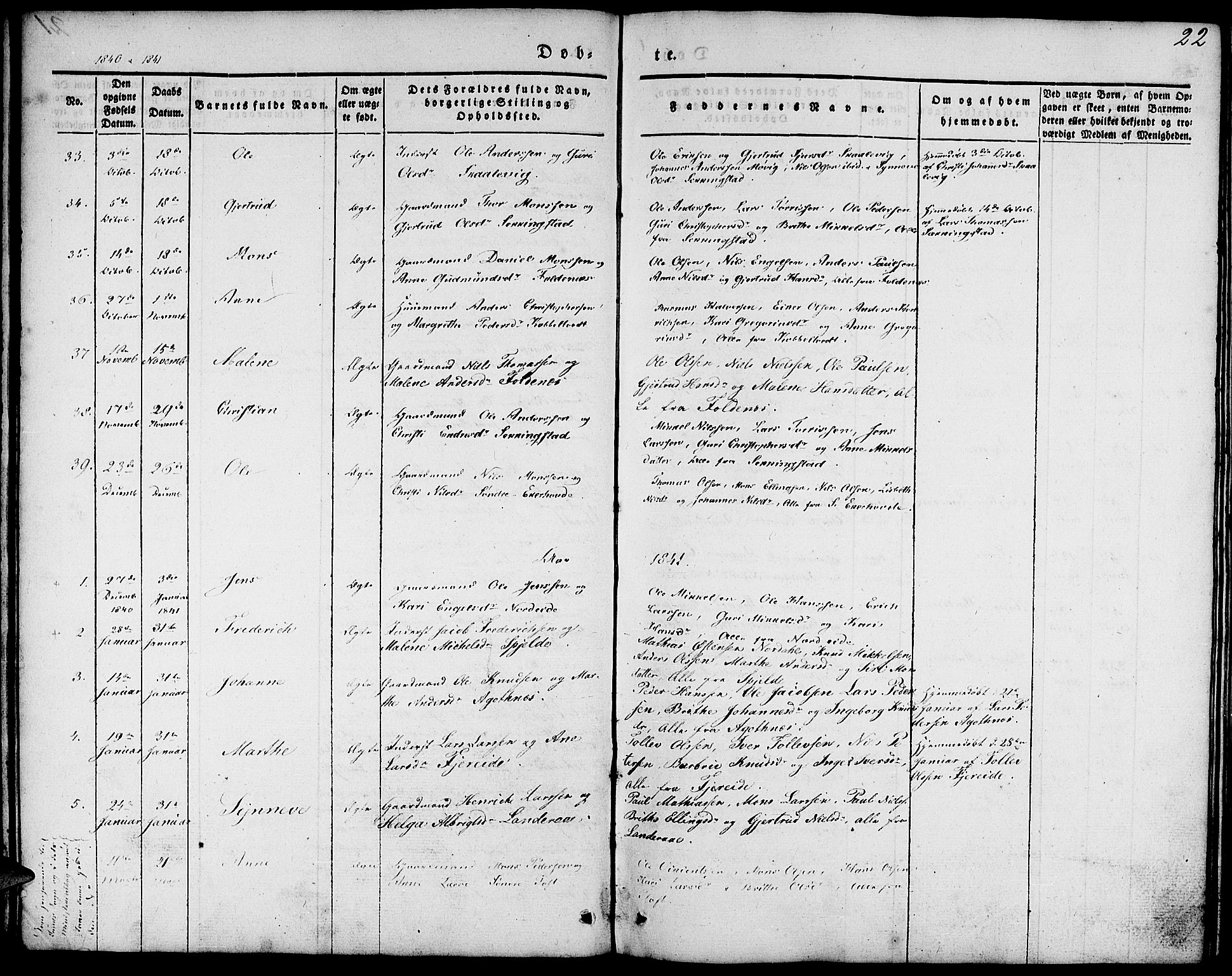 Fjell sokneprestembete, SAB/A-75301/H/Haa: Parish register (official) no. A 1, 1835-1850, p. 22