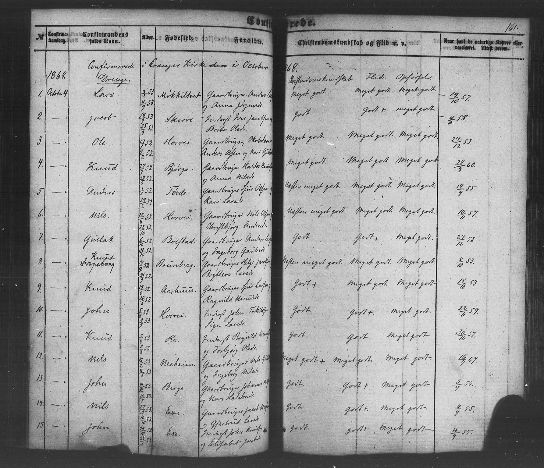 Voss sokneprestembete, SAB/A-79001/H/Haa: Parish register (official) no. A 18, 1848-1876, p. 161